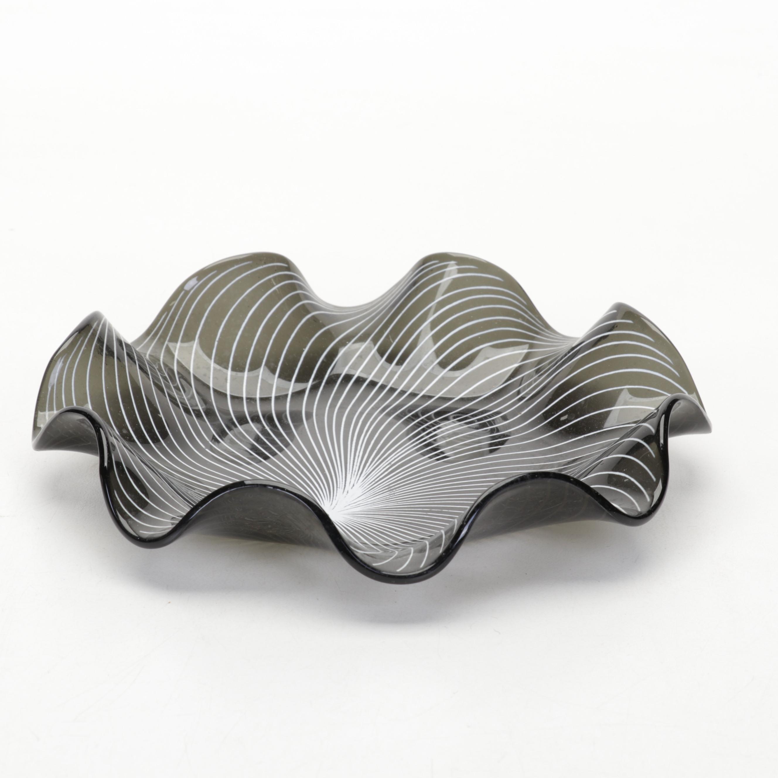 Nils Landberg for Orrefors "Sommerso" Vase With Lausitzer Op Art Glass Plate