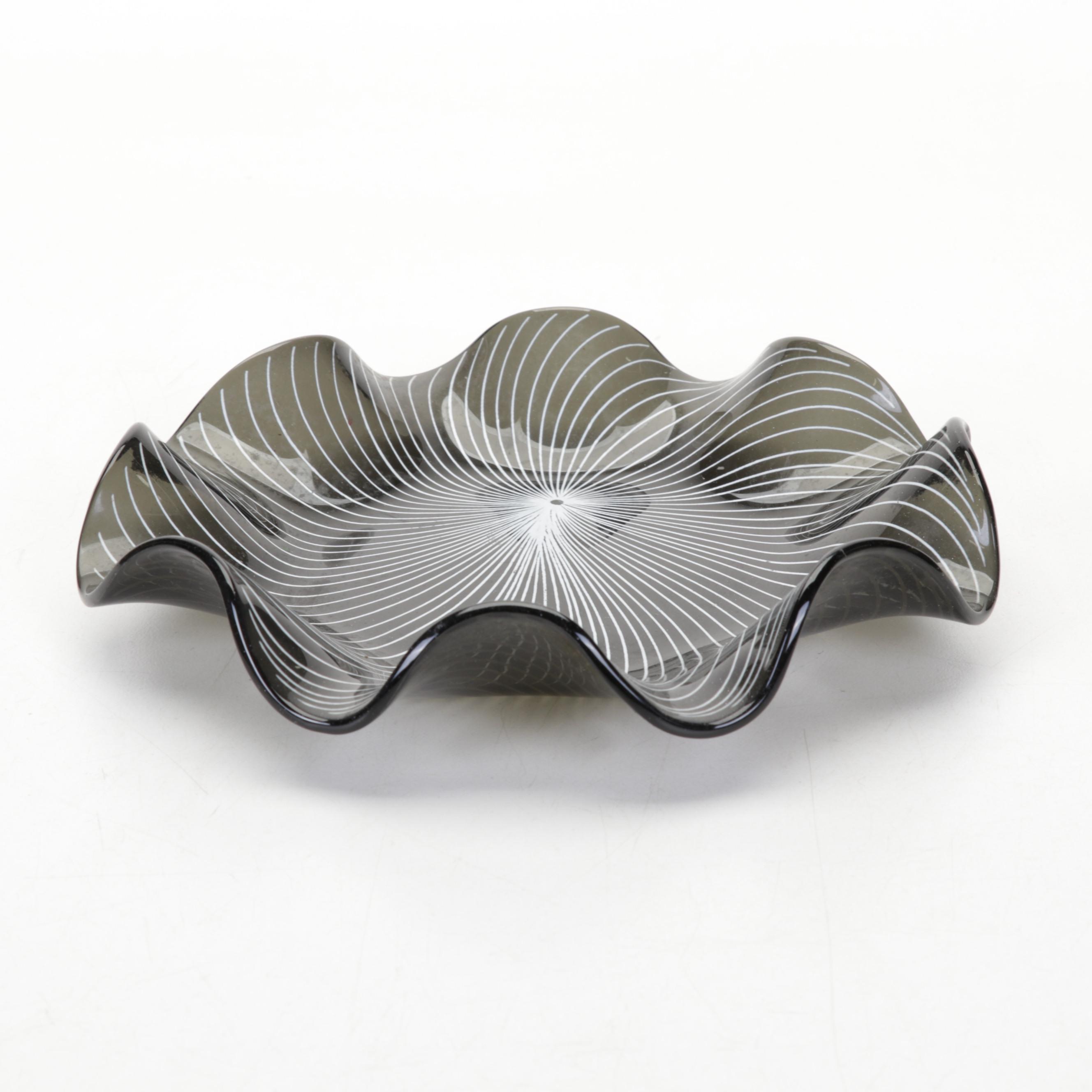 Nils Landberg for Orrefors "Sommerso" Vase With Lausitzer Op Art Glass Plate