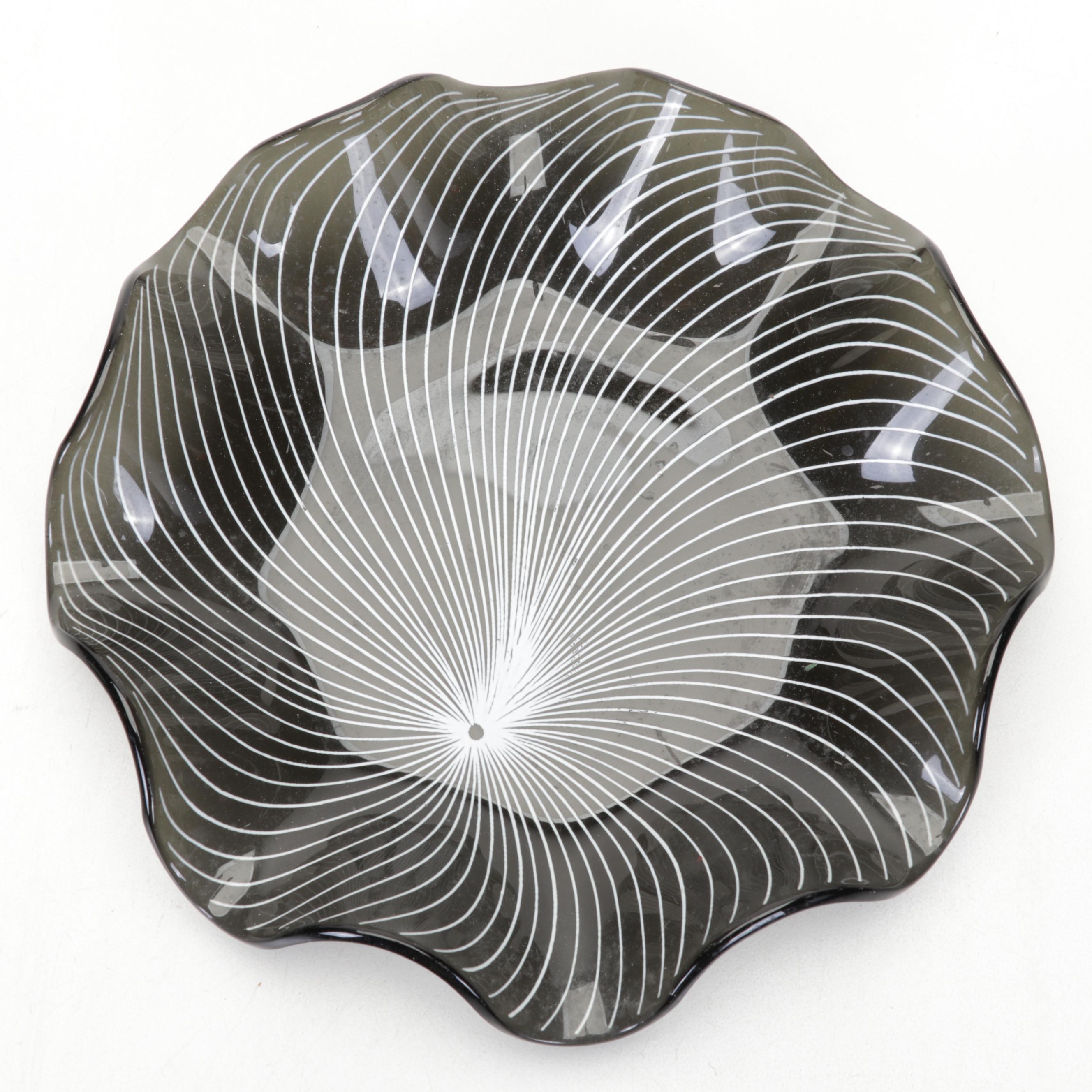 Nils Landberg for Orrefors "Sommerso" Vase With Lausitzer Op Art Glass Plate