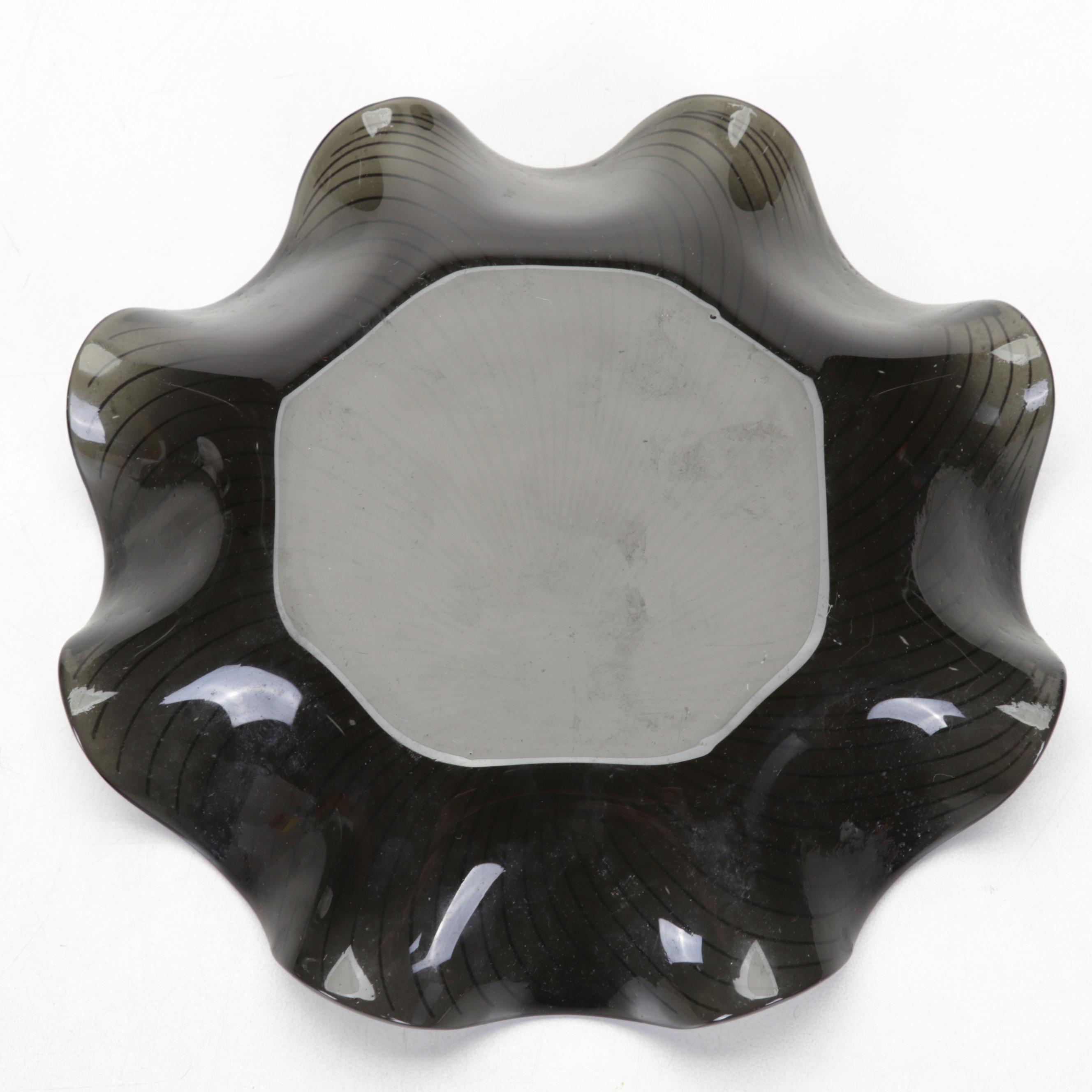 Nils Landberg for Orrefors "Sommerso" Vase With Lausitzer Op Art Glass Plate