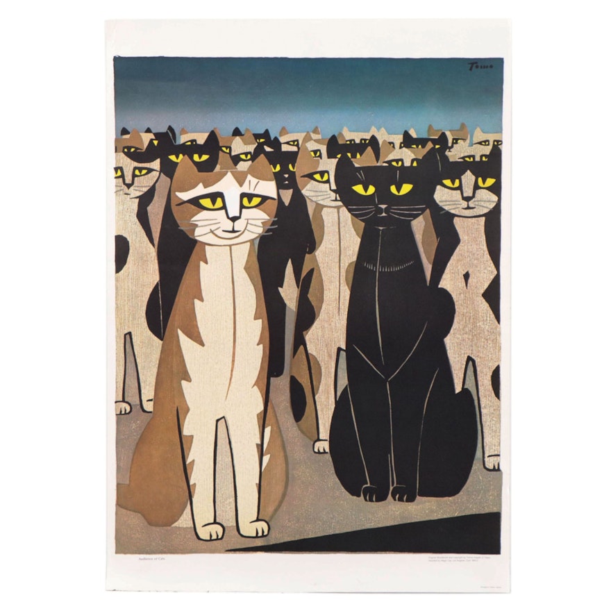 Offset Lithograph After Tomoo Inagaki "Audience of Cats"