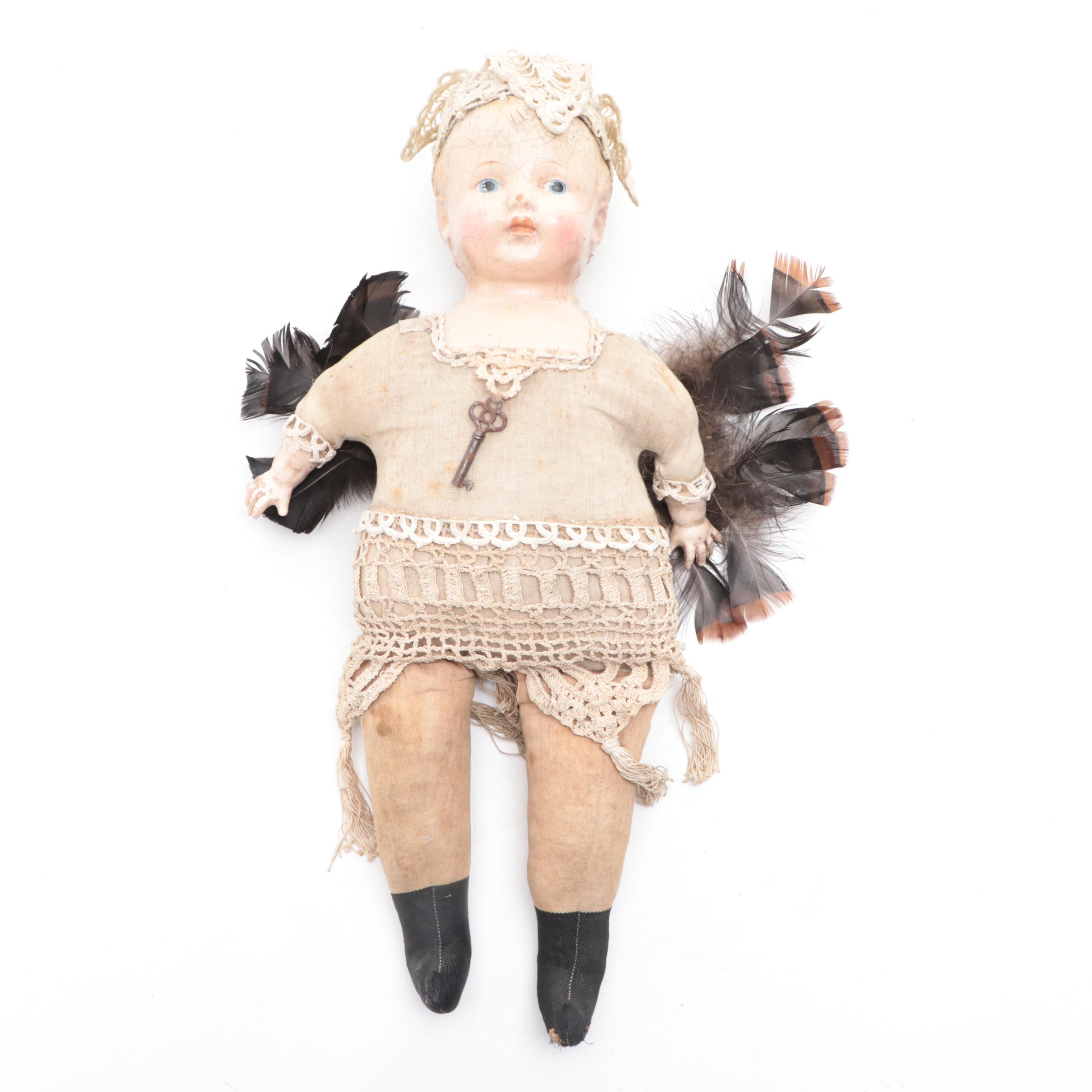 Kewpie Style Wind-Up Hula Hula Doll with Other Dolls, Early to Mid-20th Century