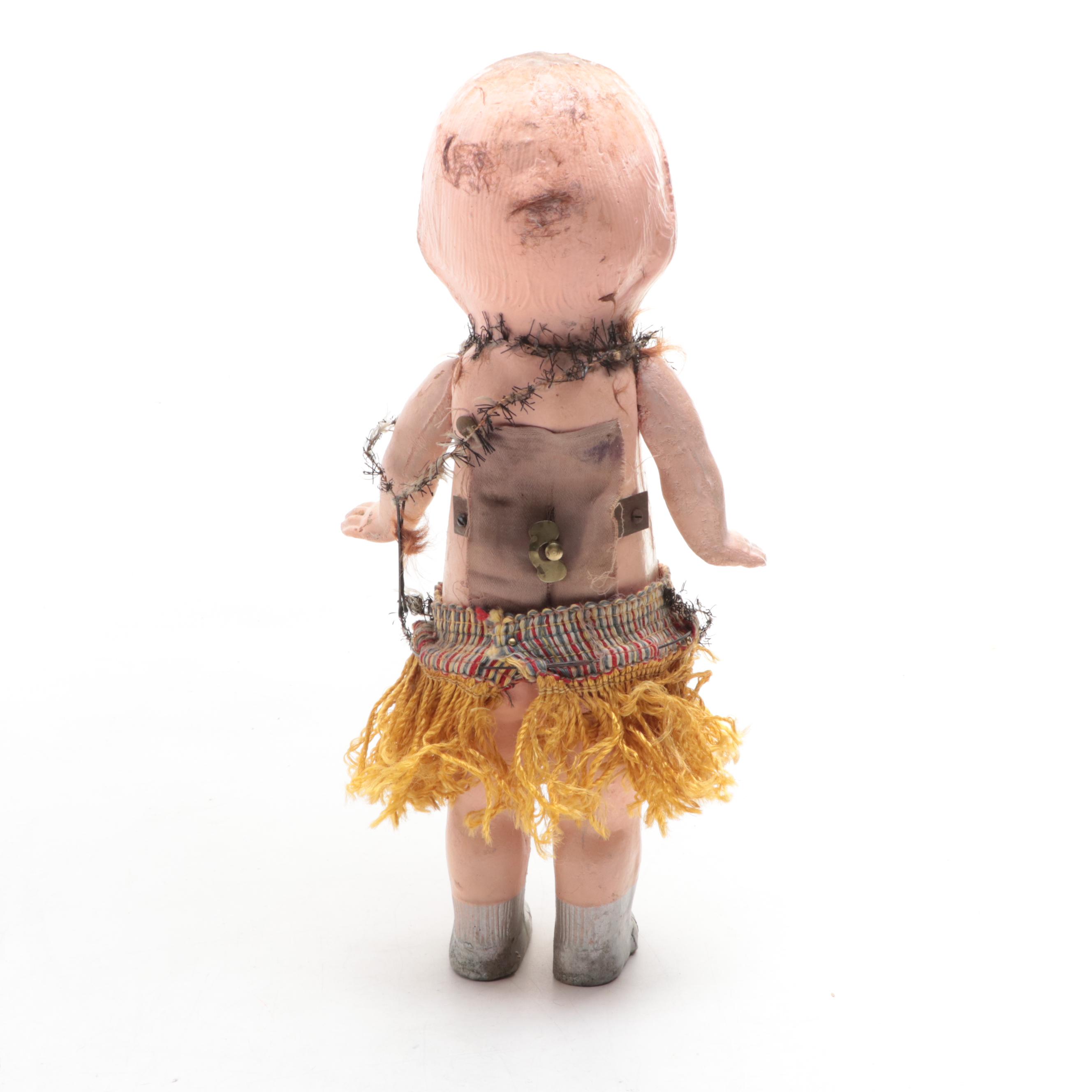 Kewpie Style Wind-Up Hula Hula Doll with Other Dolls, Early to Mid-20th Century