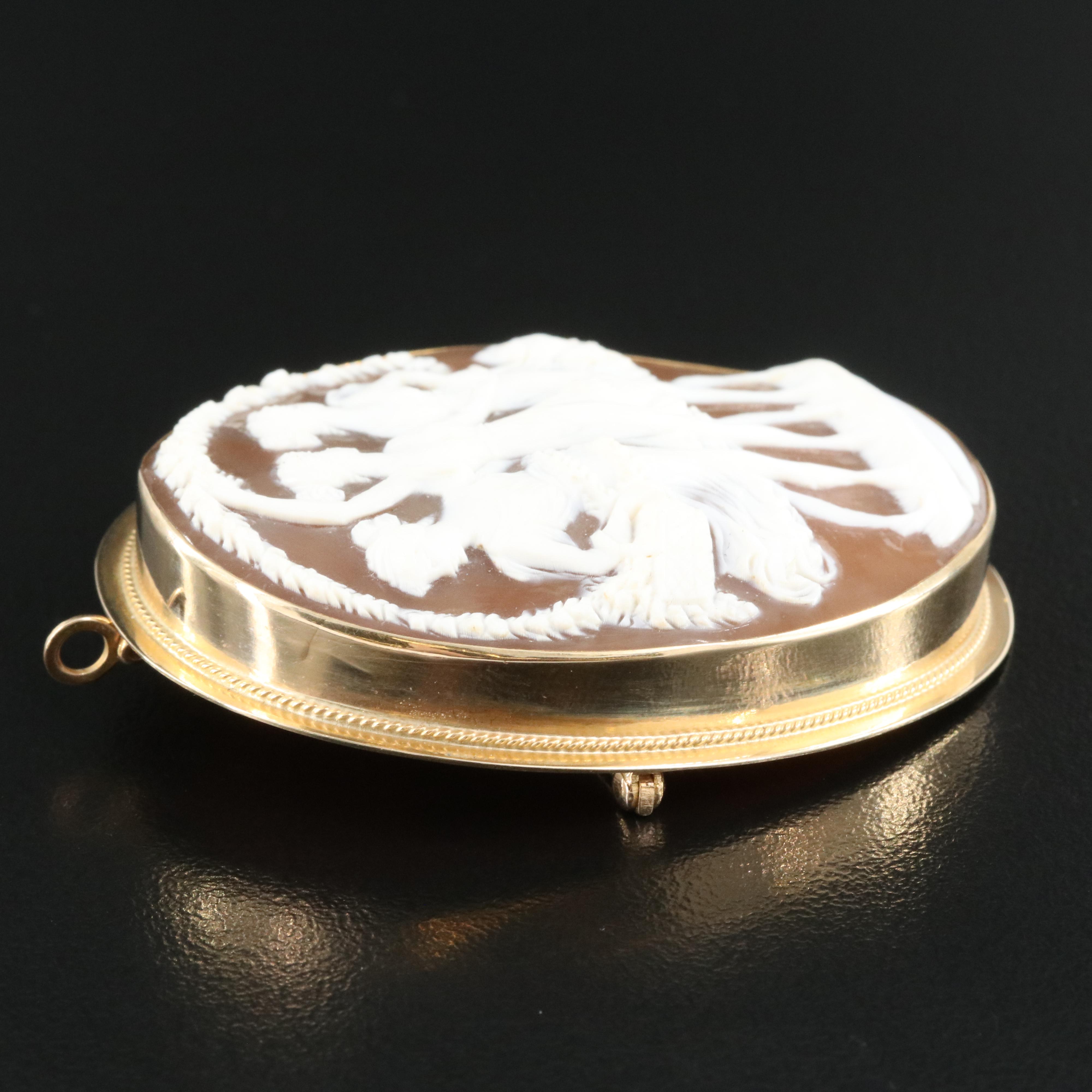 Vintage 14K Shell Three Muses Cameo Converter Brooch