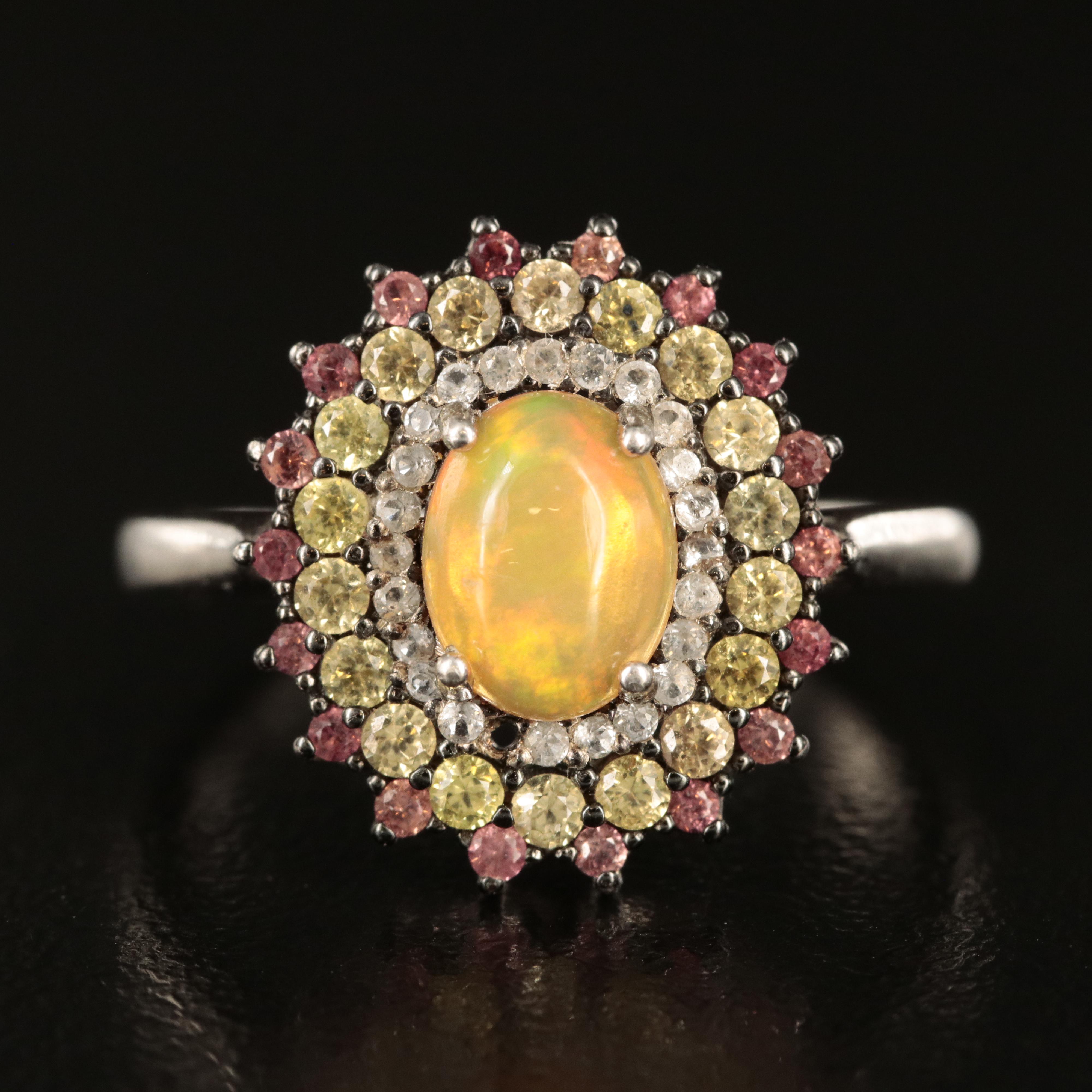 Sterling Opal and Sapphire Ring