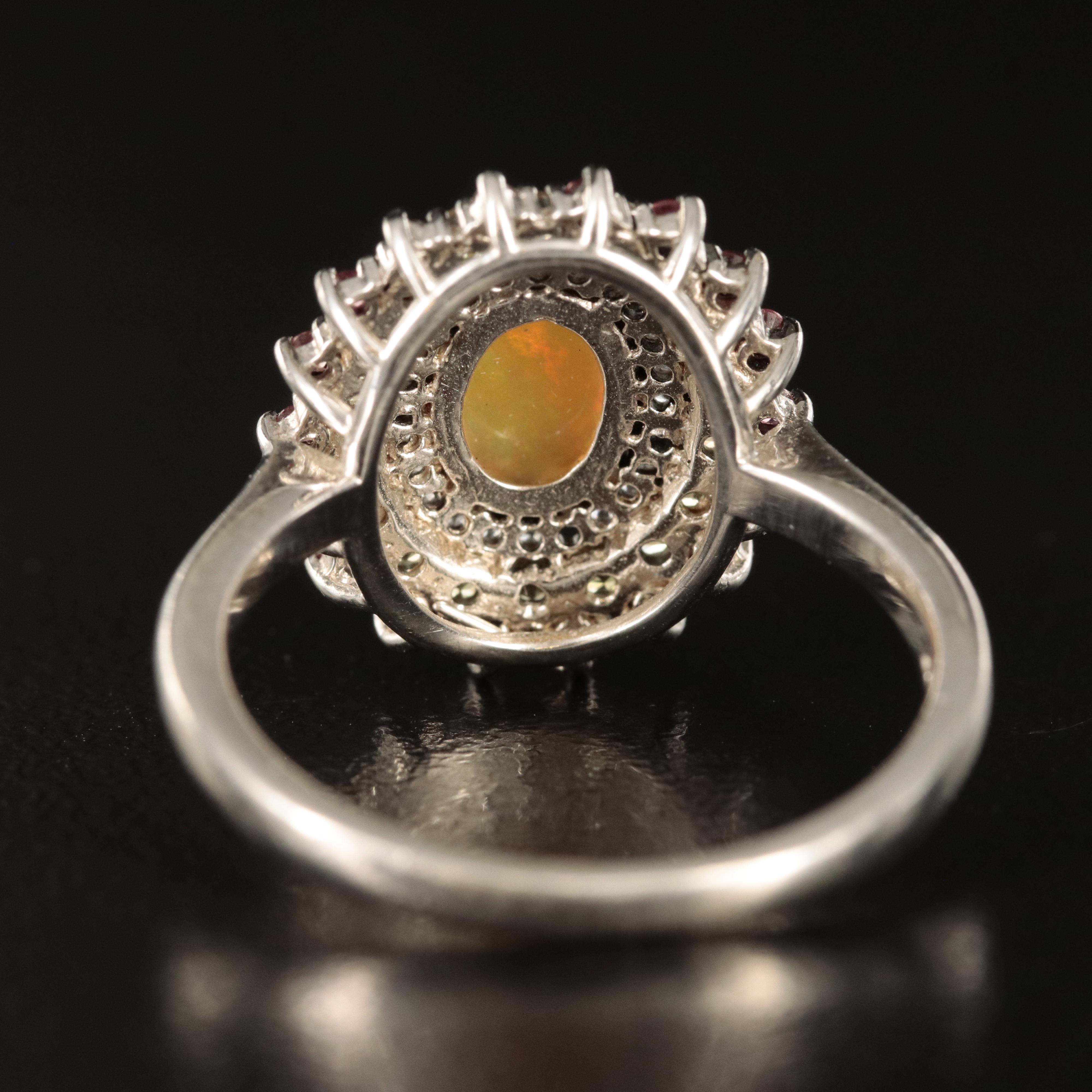 Sterling Opal and Sapphire Ring