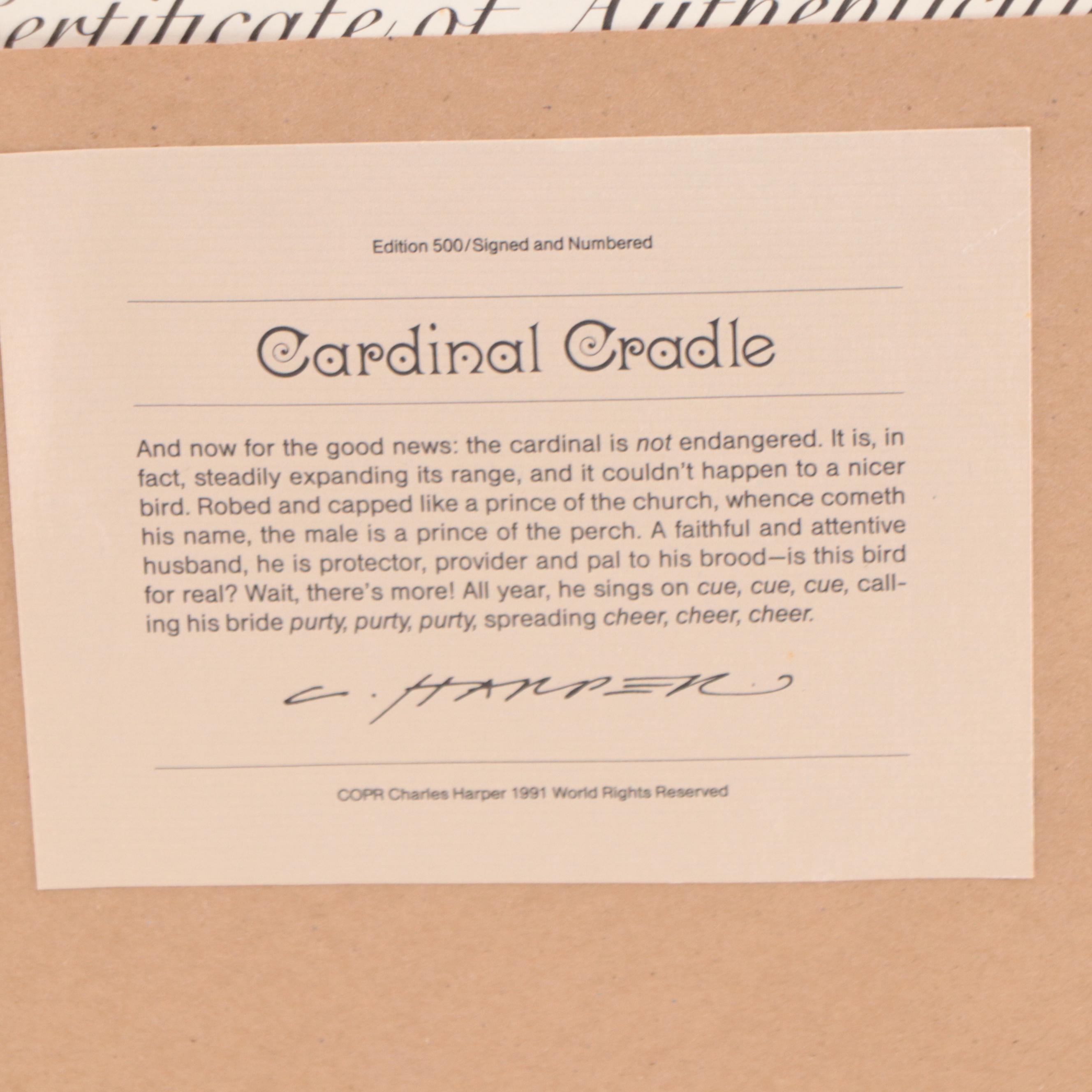 Charley Harper Serigraph "Cardinal Cradle," 1991