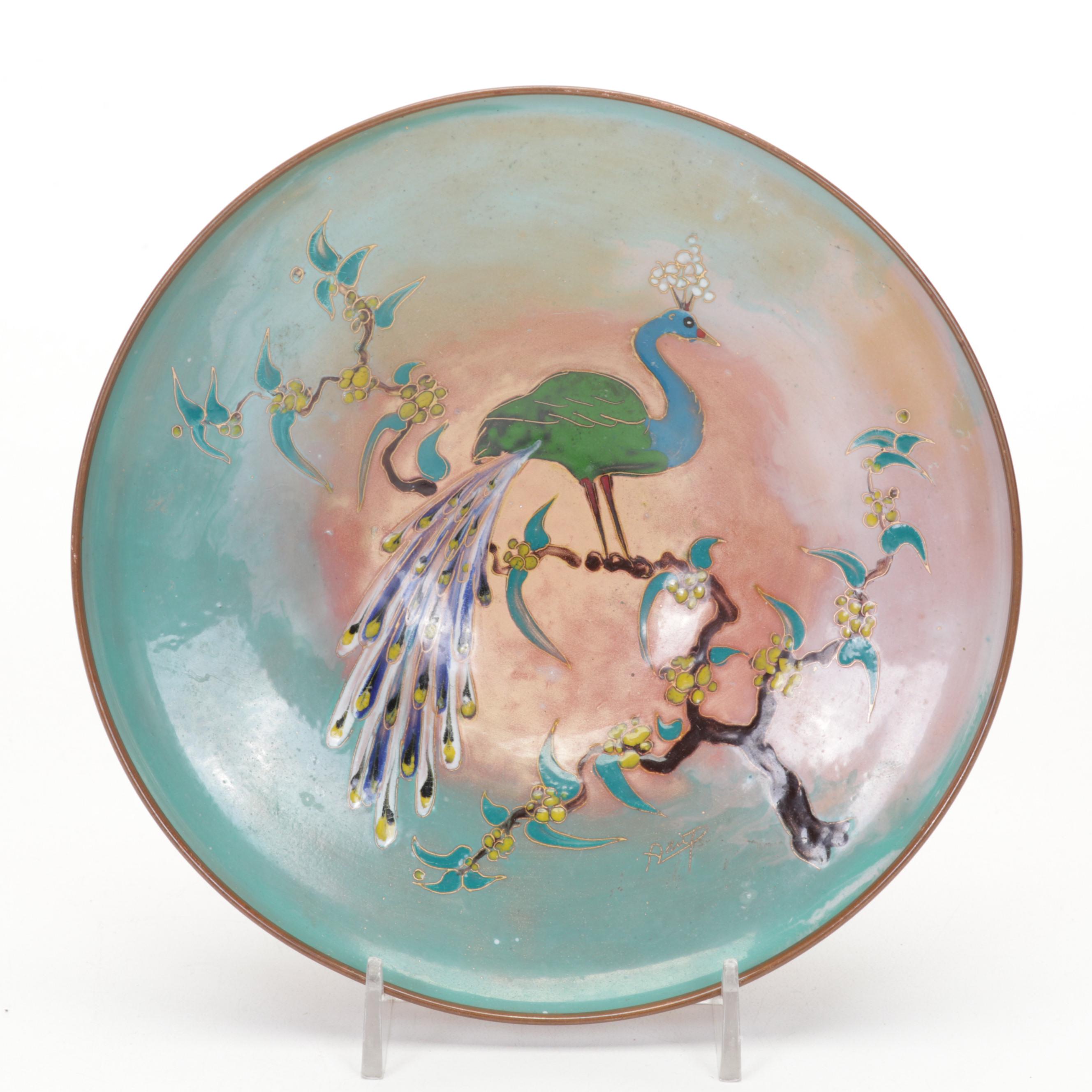 Chinese Brass and Cloisonné Decorated Vases, Lidded Jar, Ashtray, and Bowl