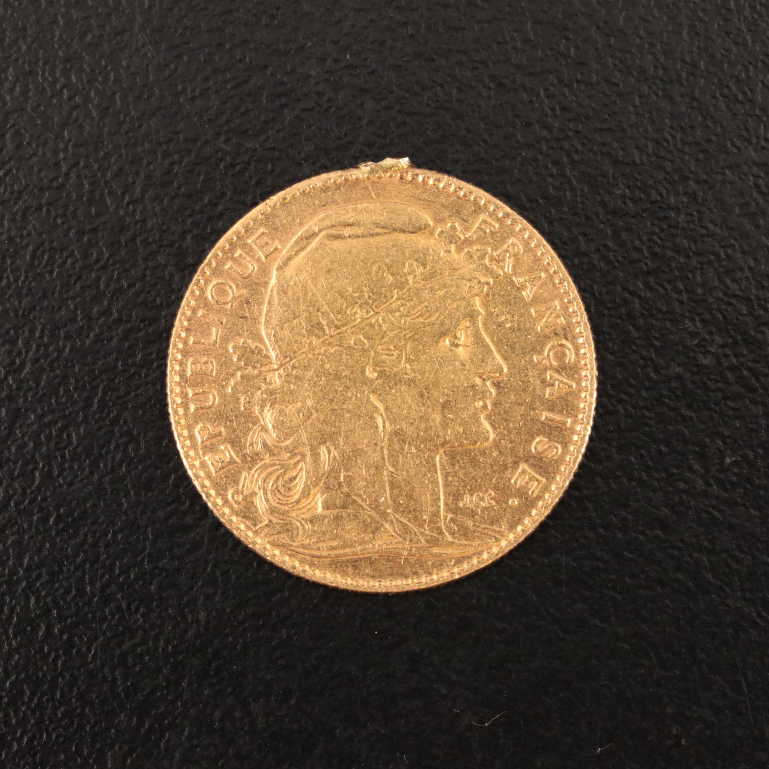 1901 France Ten Francs Gold Coin