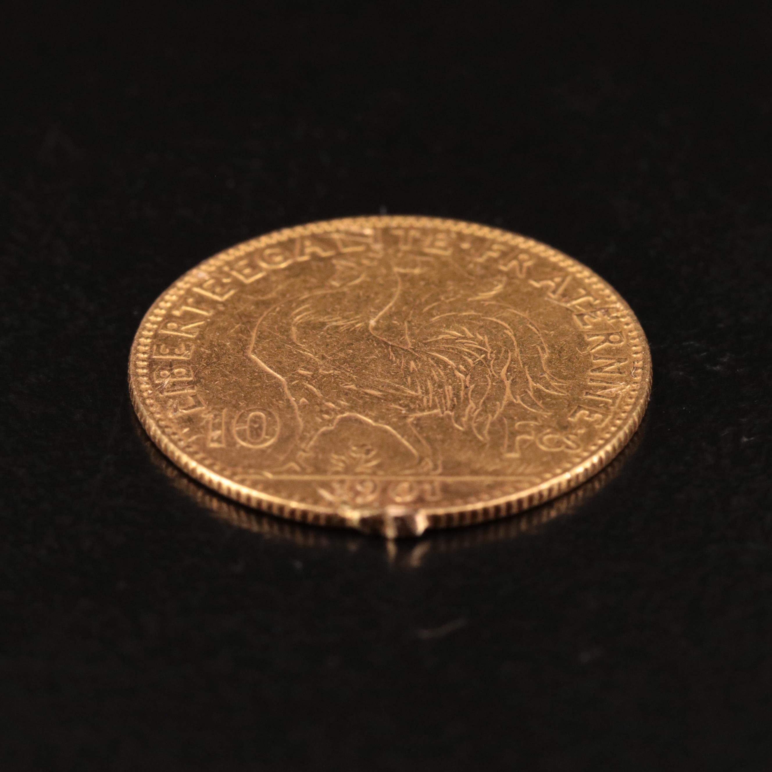 1901 France Ten Francs Gold Coin