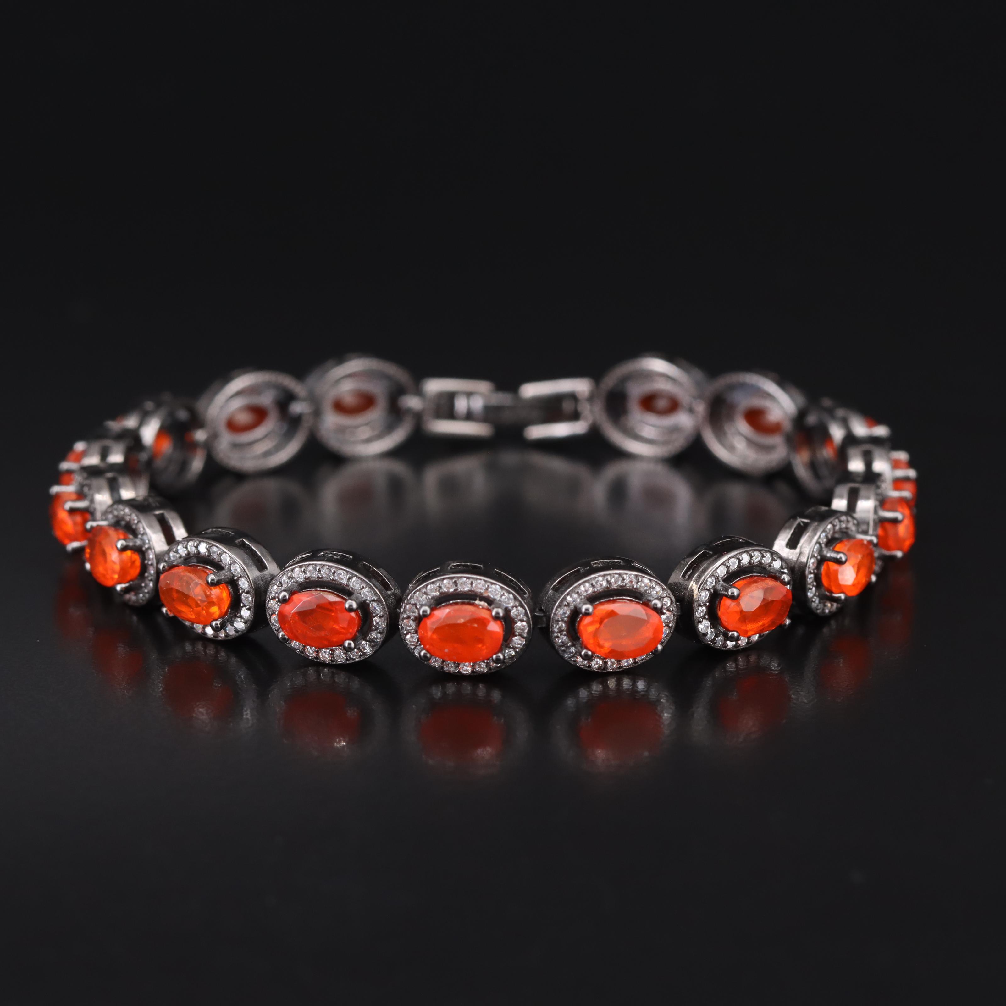 Sterling Fire Opal and Cubic Zirconia Bracelet