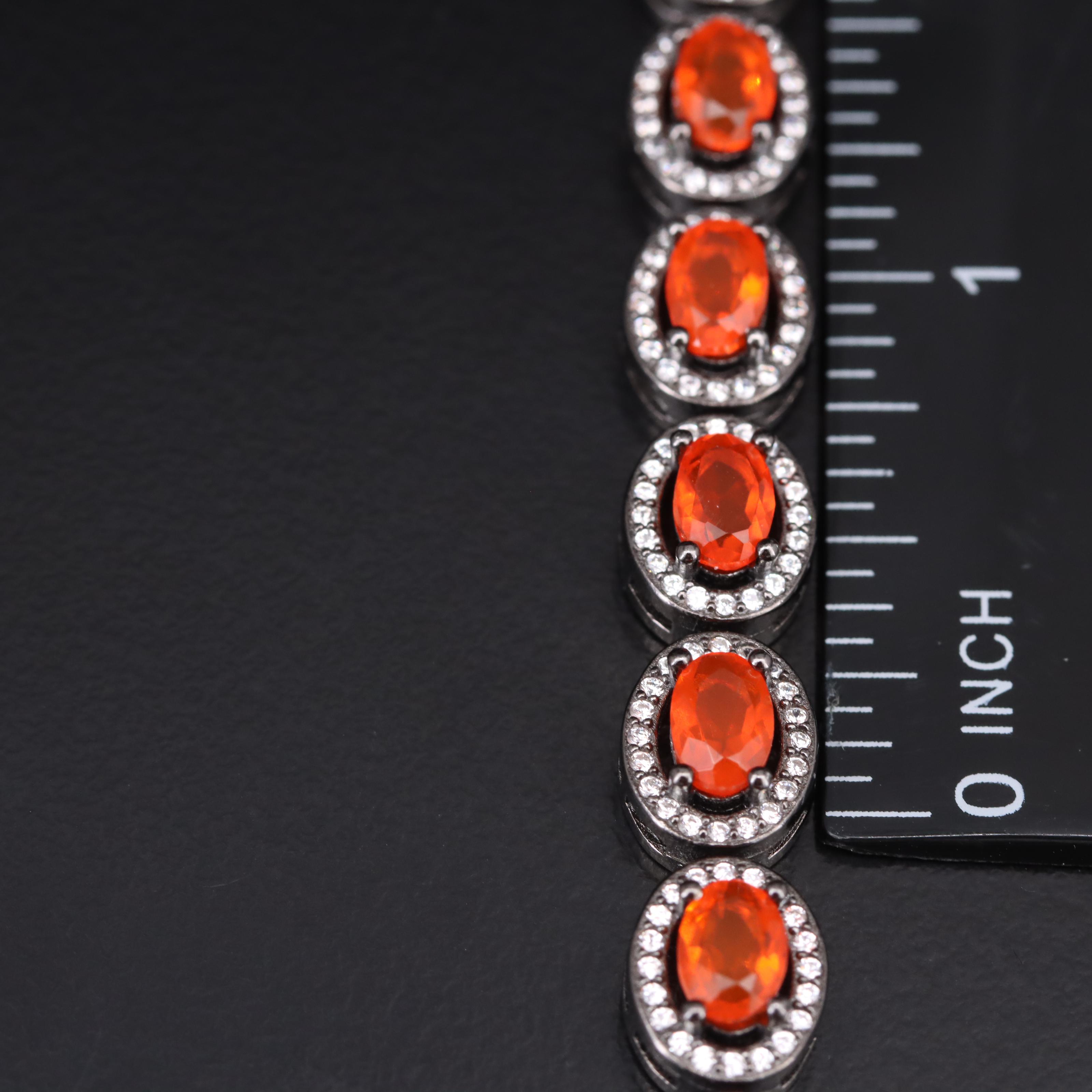 Sterling Fire Opal and Cubic Zirconia Bracelet