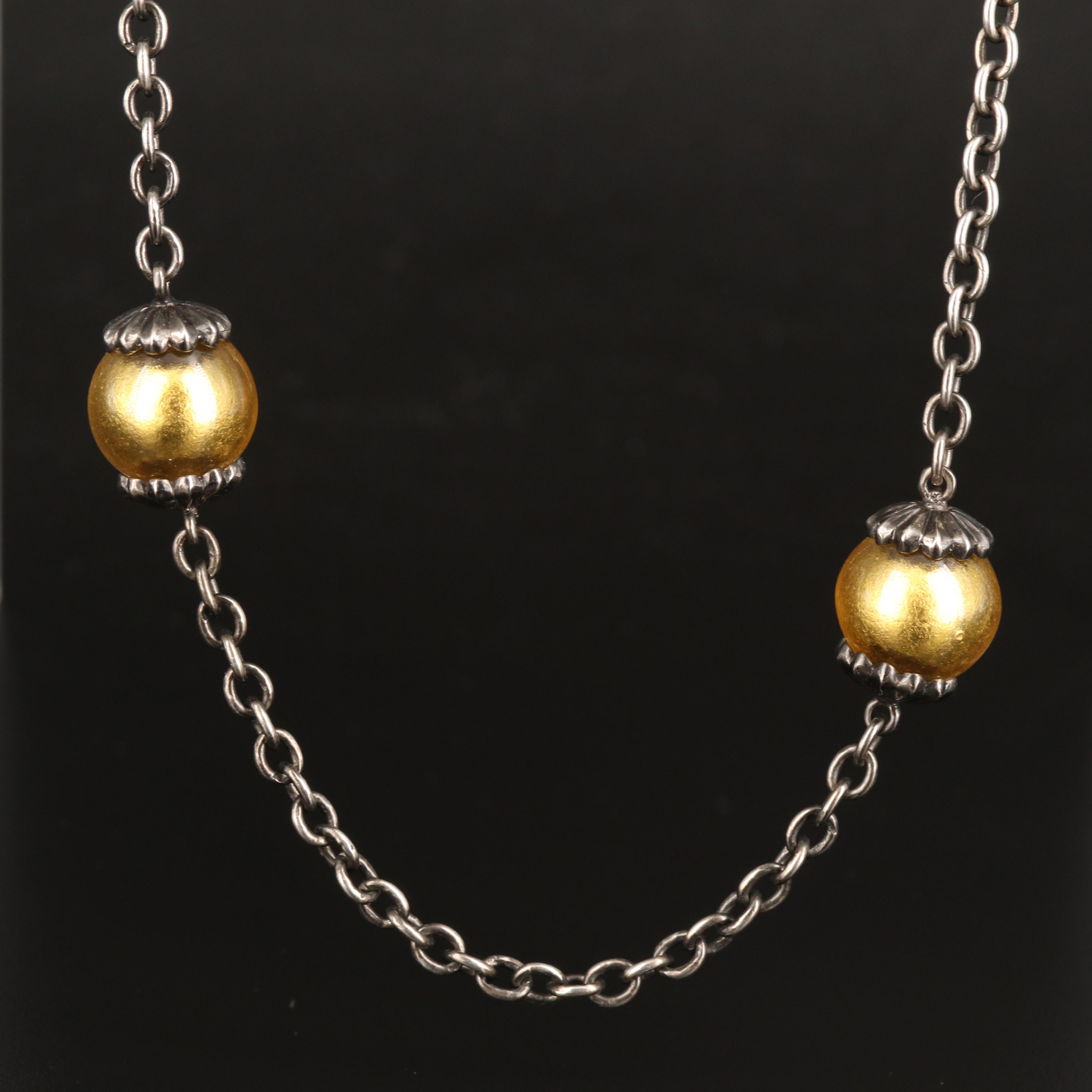 Sterling Faux Pearl Station Necklace