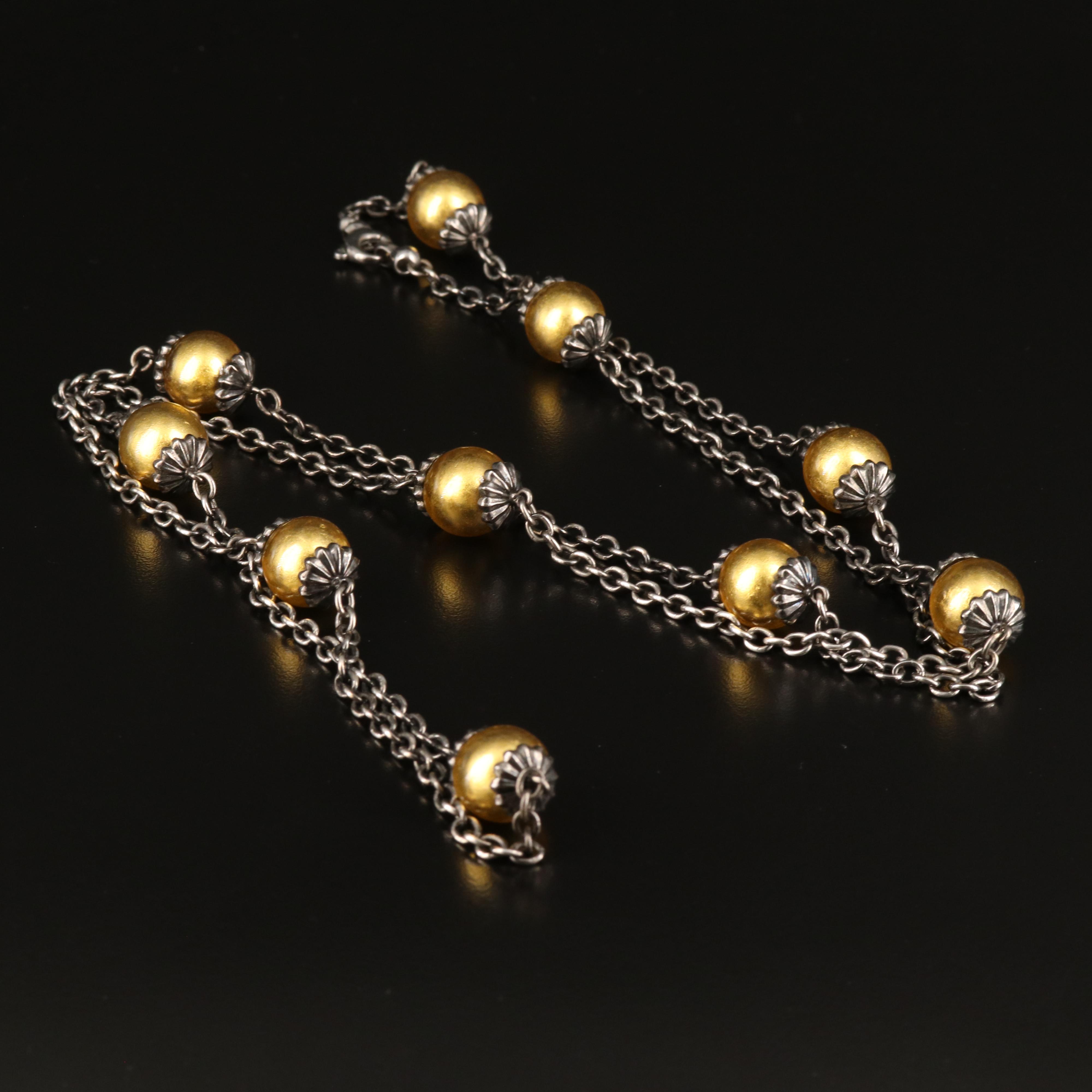 Sterling Faux Pearl Station Necklace