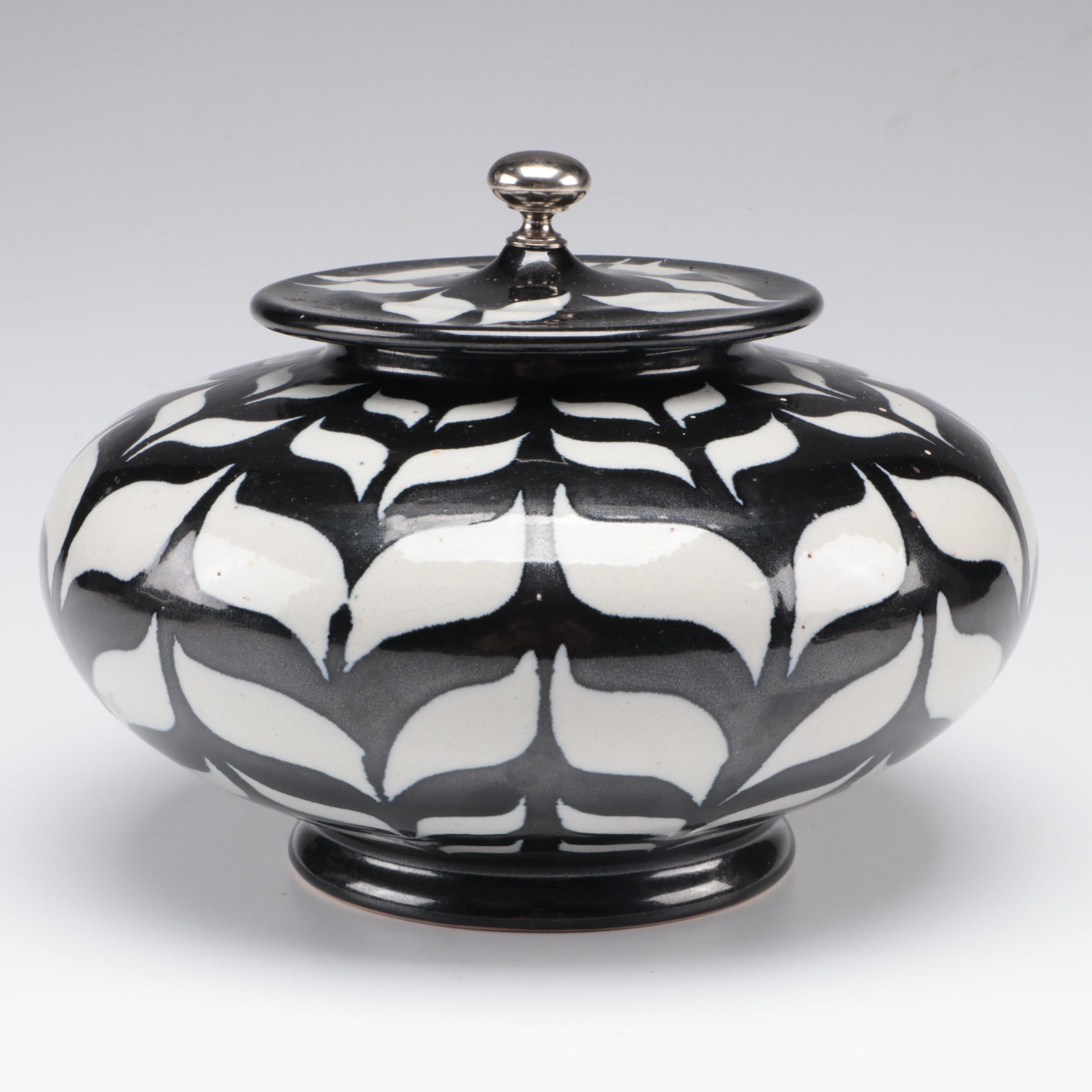 Brian Moore Covered Ceramic Bowl with Blenko and Muuria Glass Vases