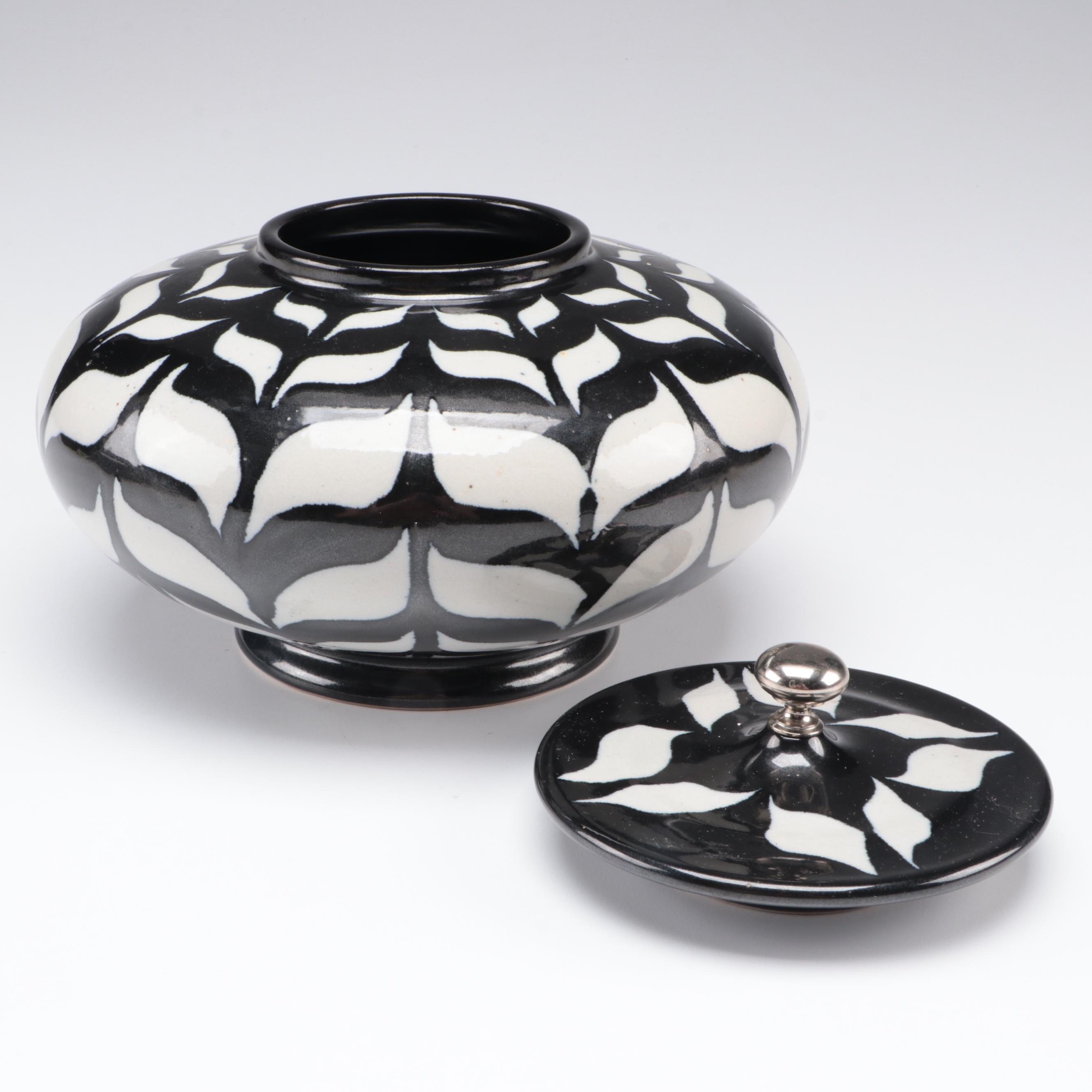 Brian Moore Covered Ceramic Bowl with Blenko and Muuria Glass Vases
