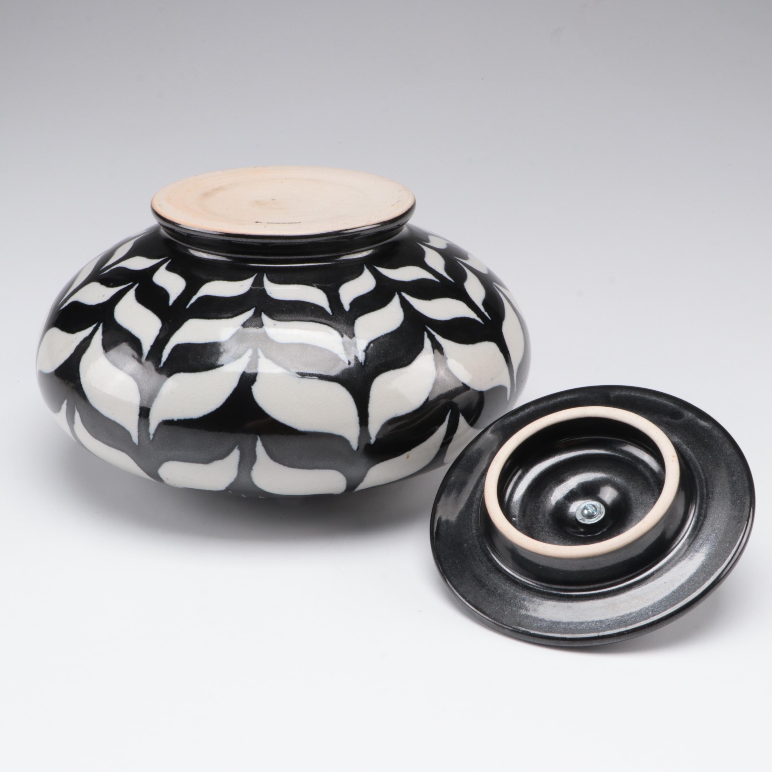 Brian Moore Covered Ceramic Bowl with Blenko and Muuria Glass Vases