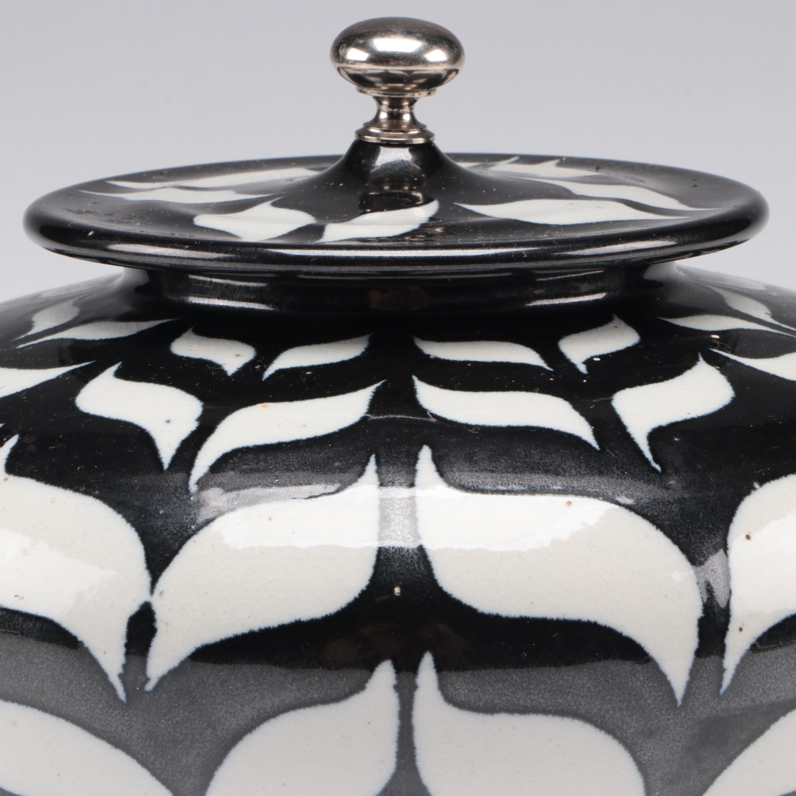 Brian Moore Covered Ceramic Bowl with Blenko and Muuria Glass Vases