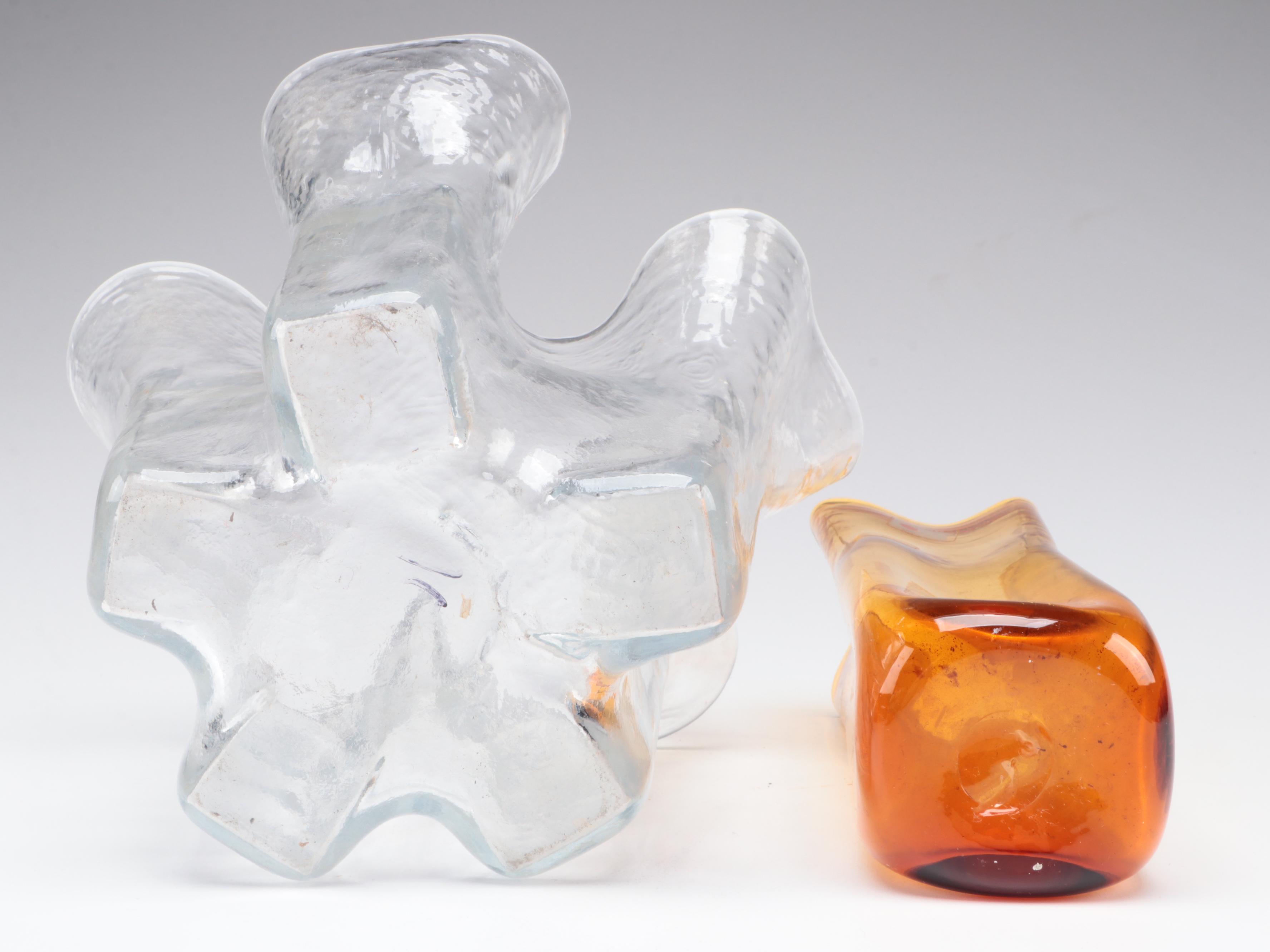 Brian Moore Covered Ceramic Bowl with Blenko and Muuria Glass Vases