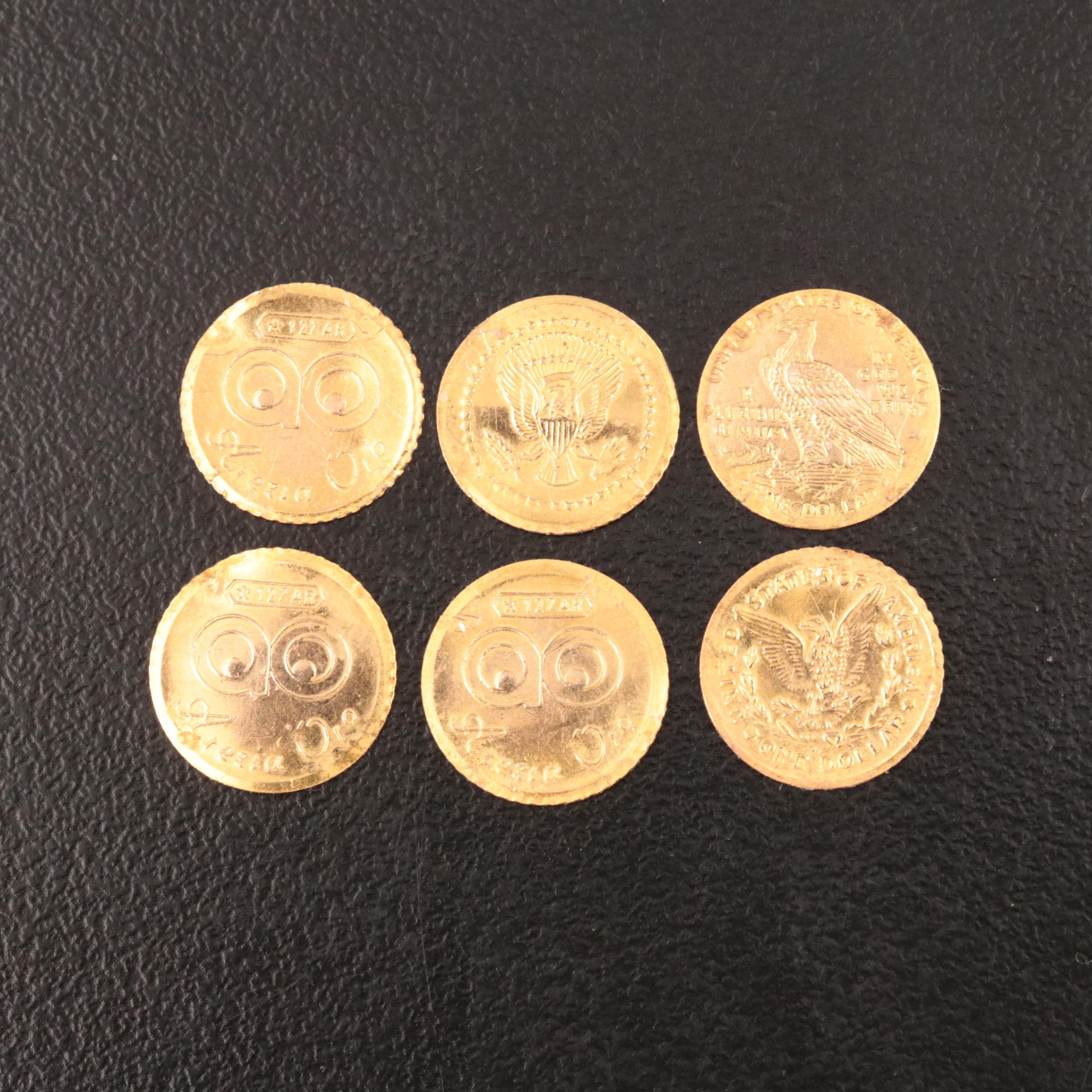 Six Tiny Gold-Plated Replica Coins