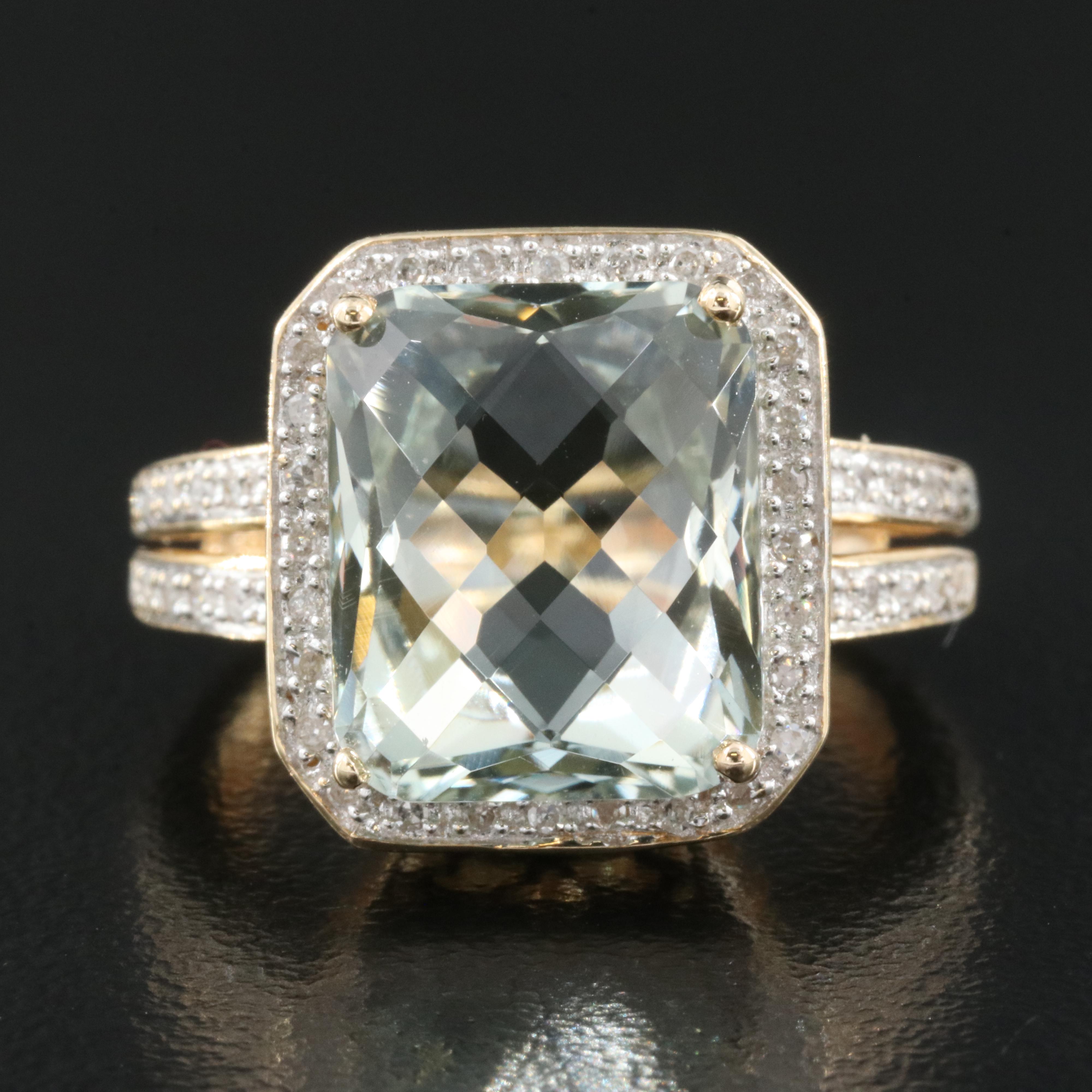 14K Prasiolite and Diamond Ring