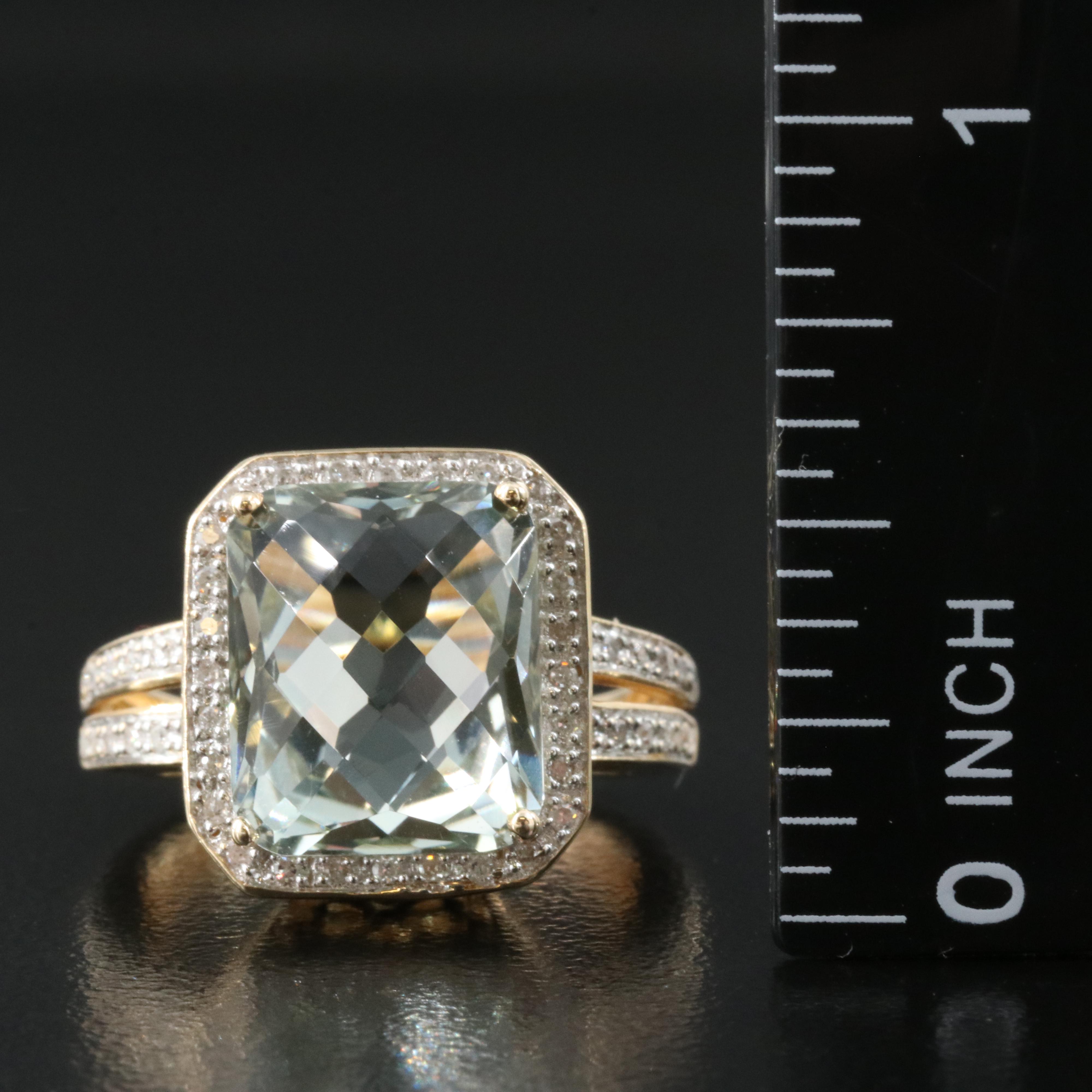 14K Prasiolite and Diamond Ring