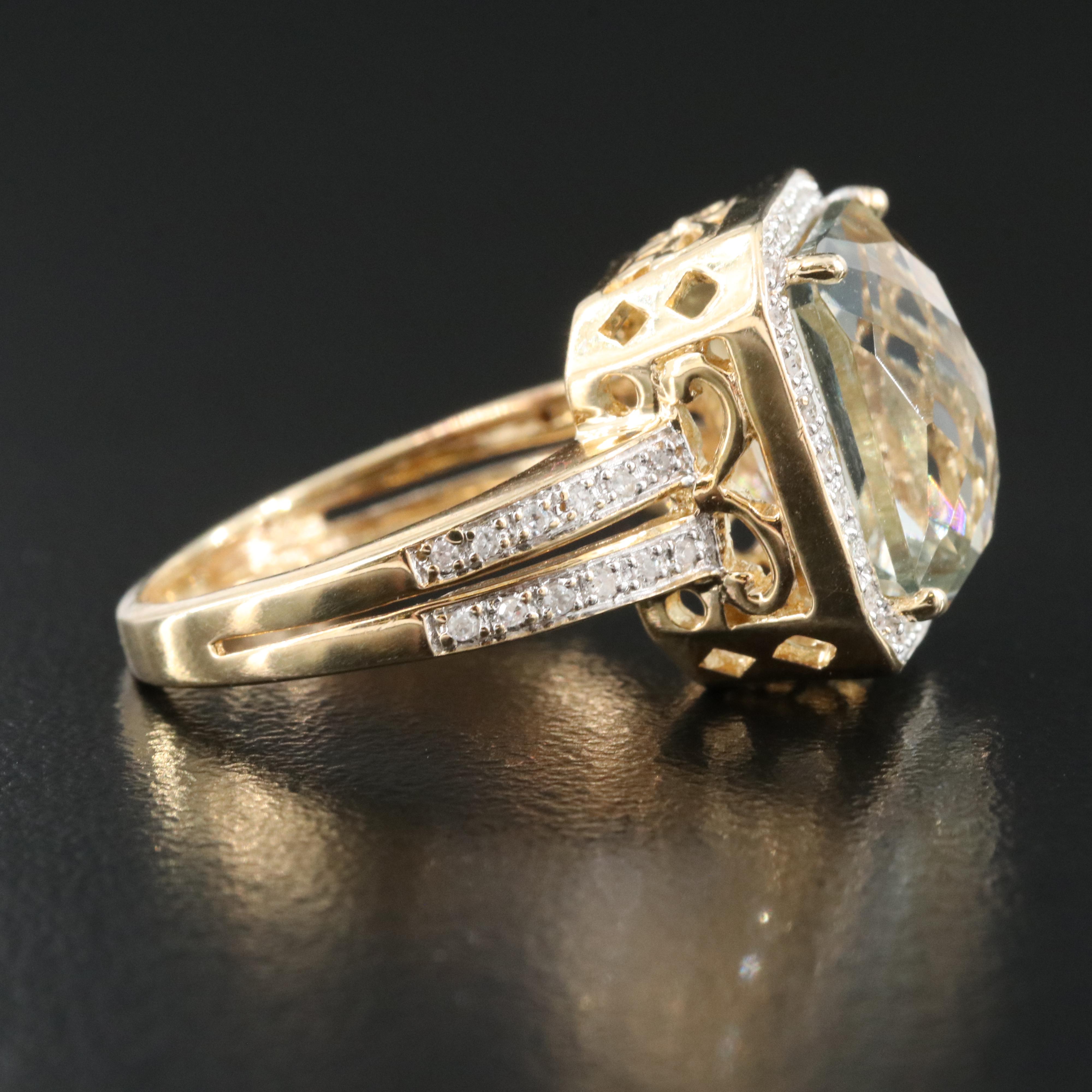 14K Prasiolite and Diamond Ring