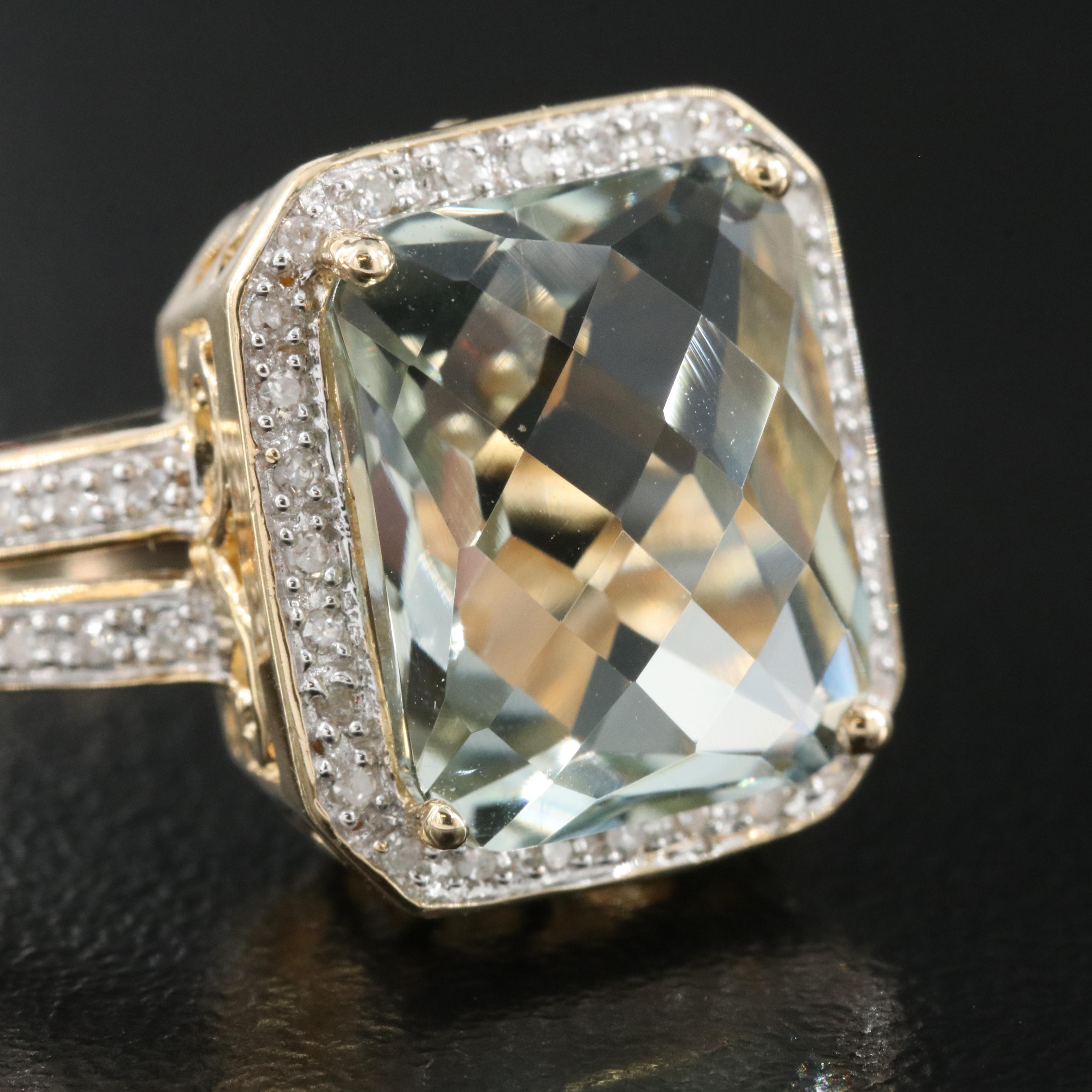 14K Prasiolite and Diamond Ring