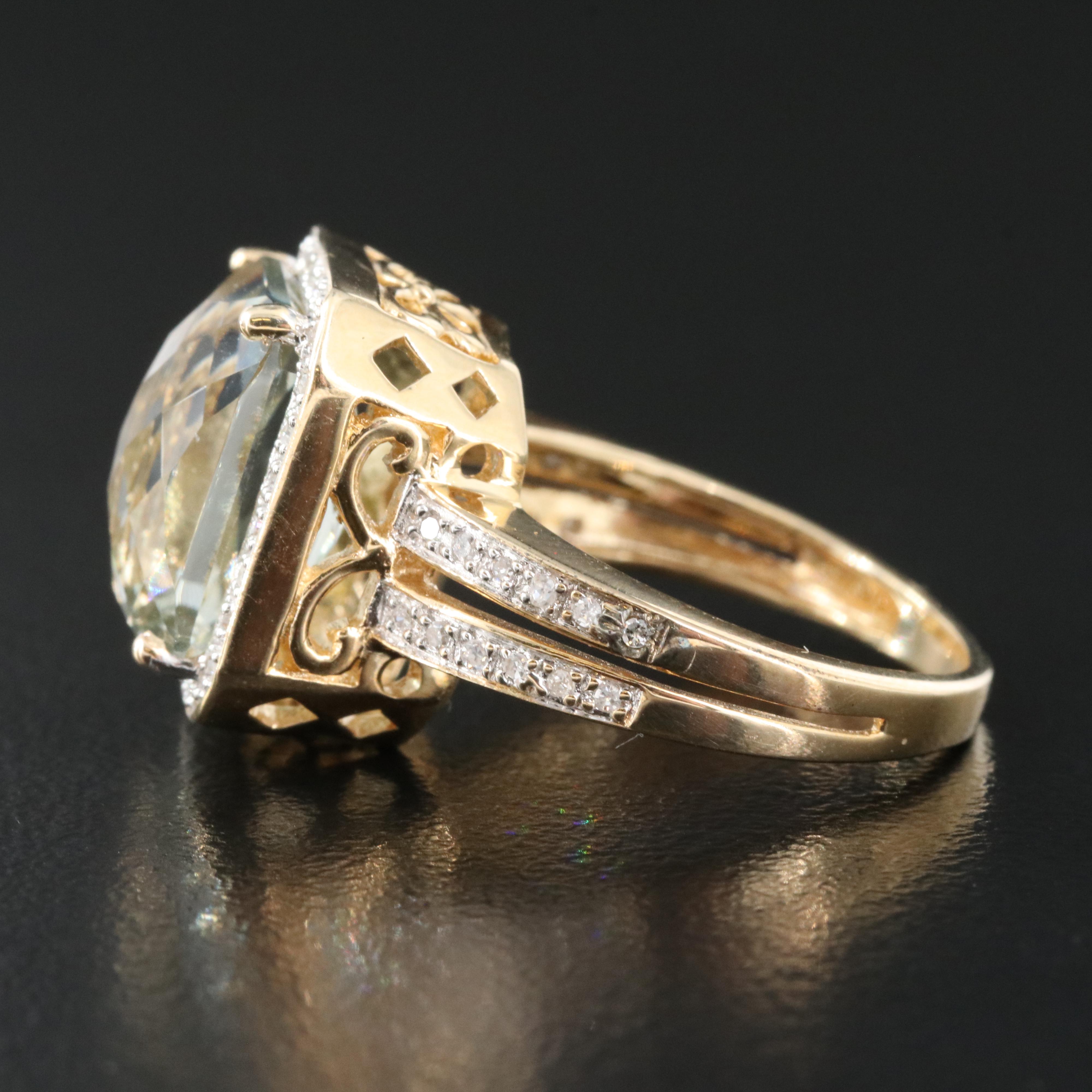 14K Prasiolite and Diamond Ring