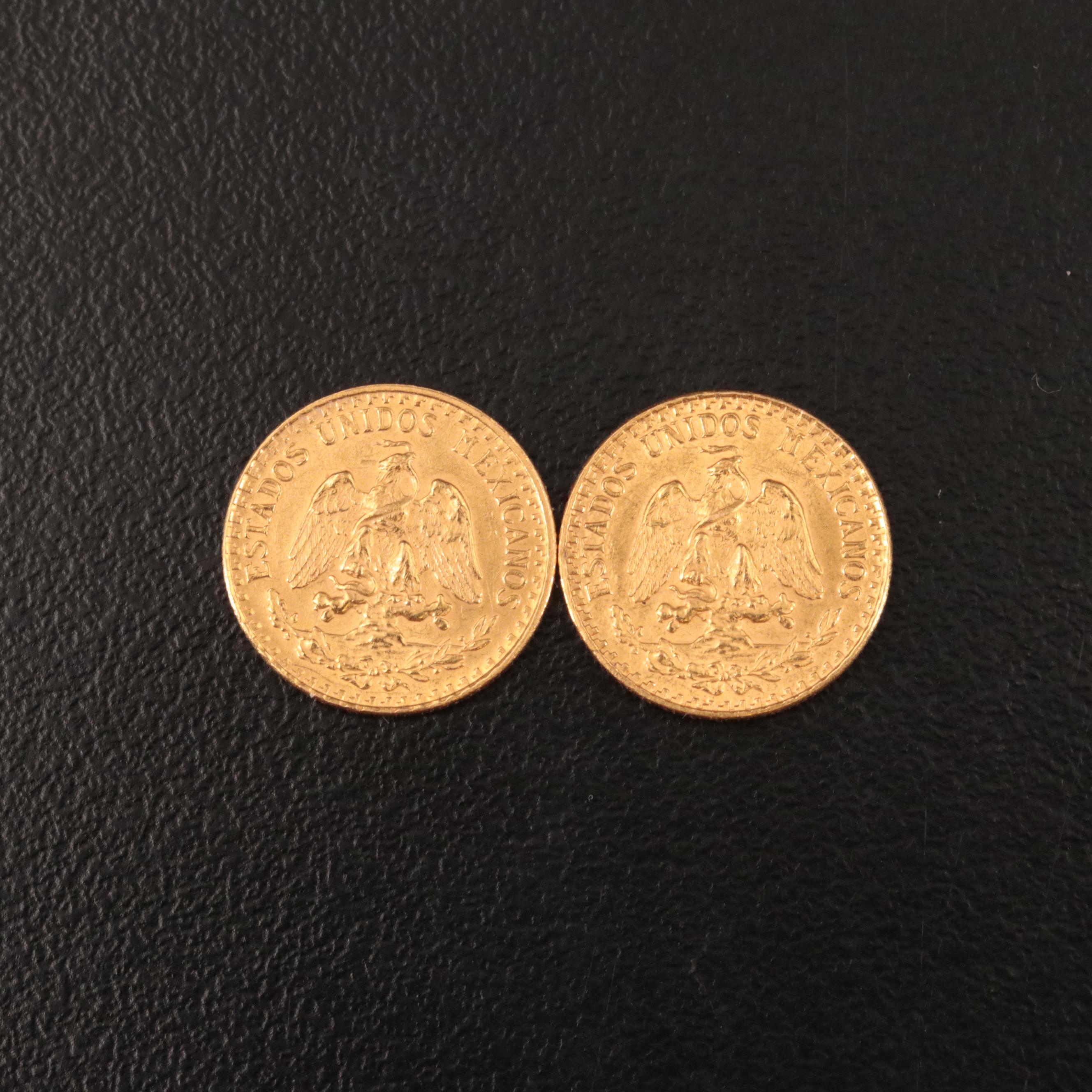 Two 1945 (Restrike) Mexico Gold Two Peso Coins