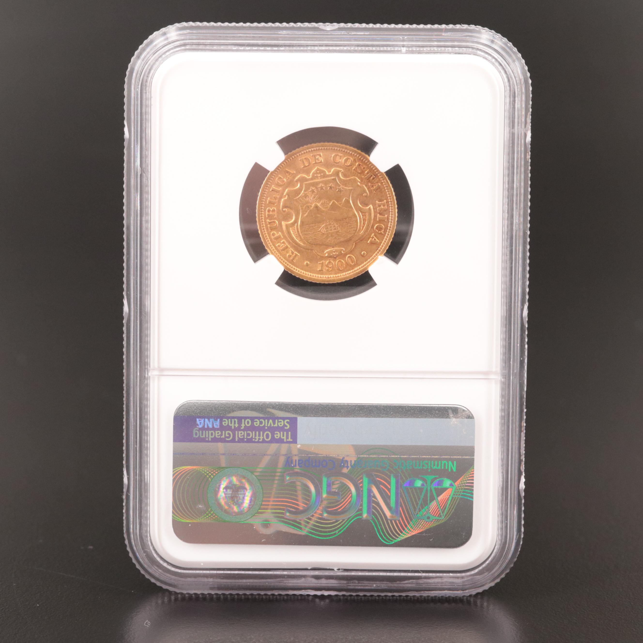 NGC Graded AU55 1900 Costa Rica Ten Colones Gold Coin