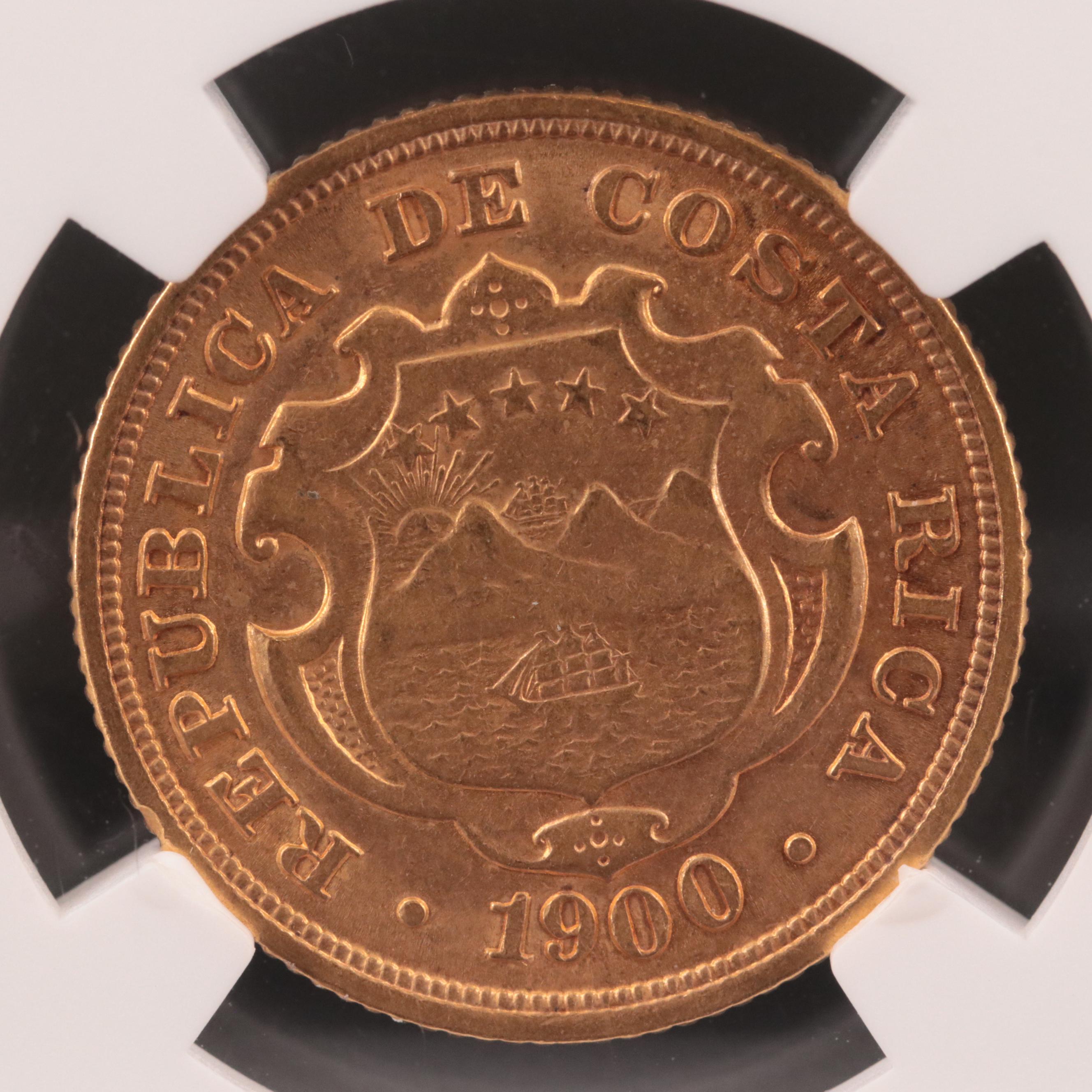 NGC Graded AU55 1900 Costa Rica Ten Colones Gold Coin