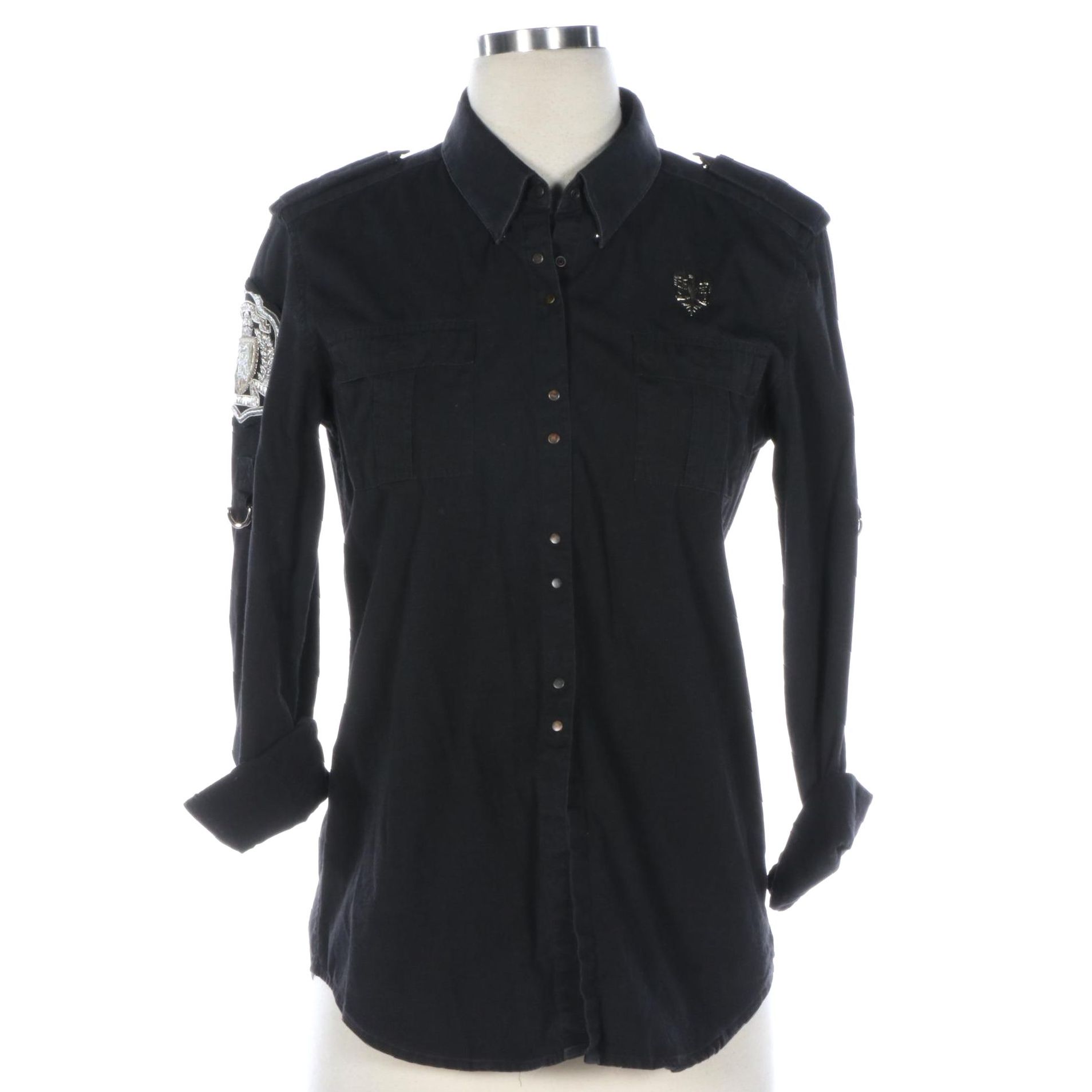 Balmain Eagle Logo Button-Up Shirt with Embroidered Patch