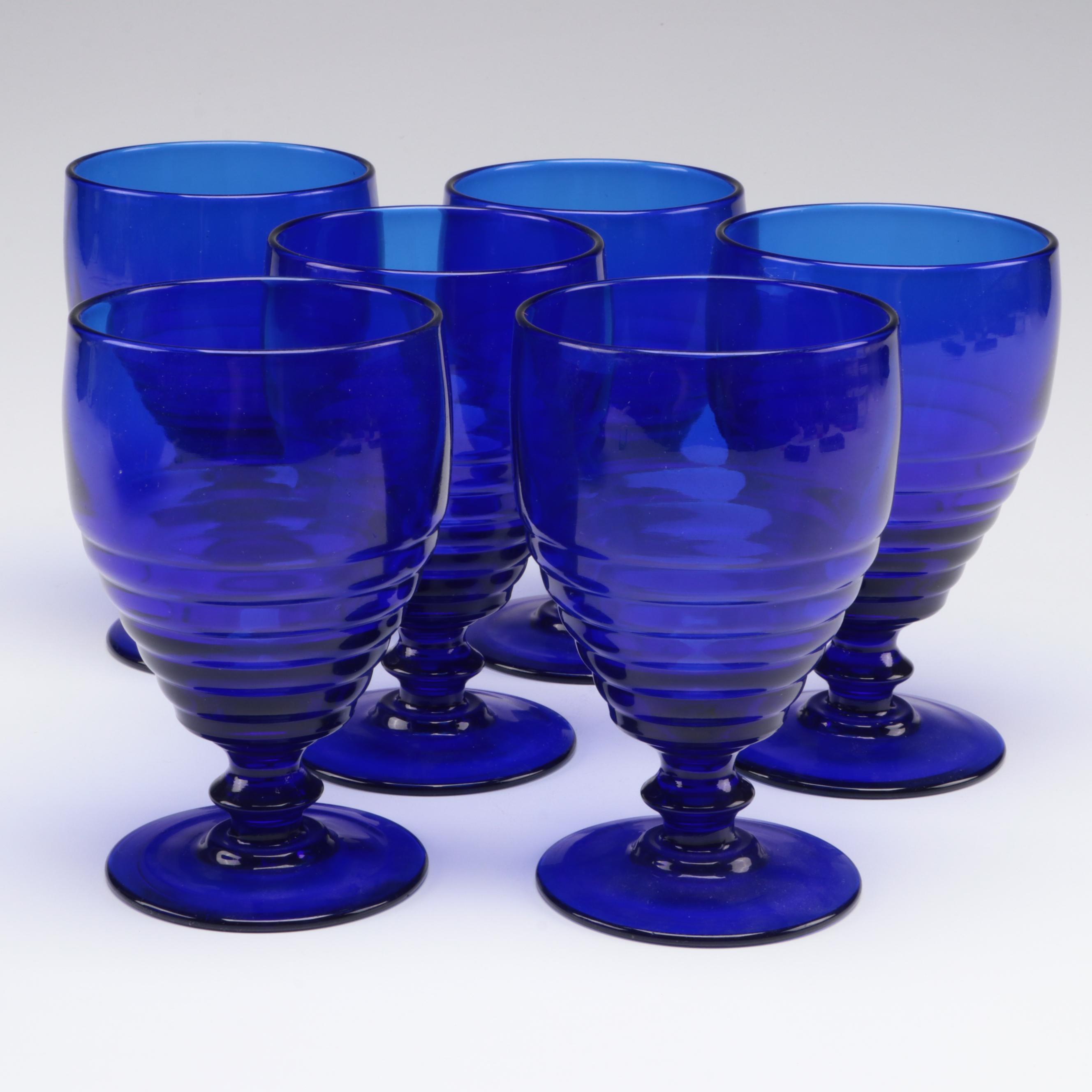 Cobalt Blue Wine Glasses, Teacups, and Serving Bowl