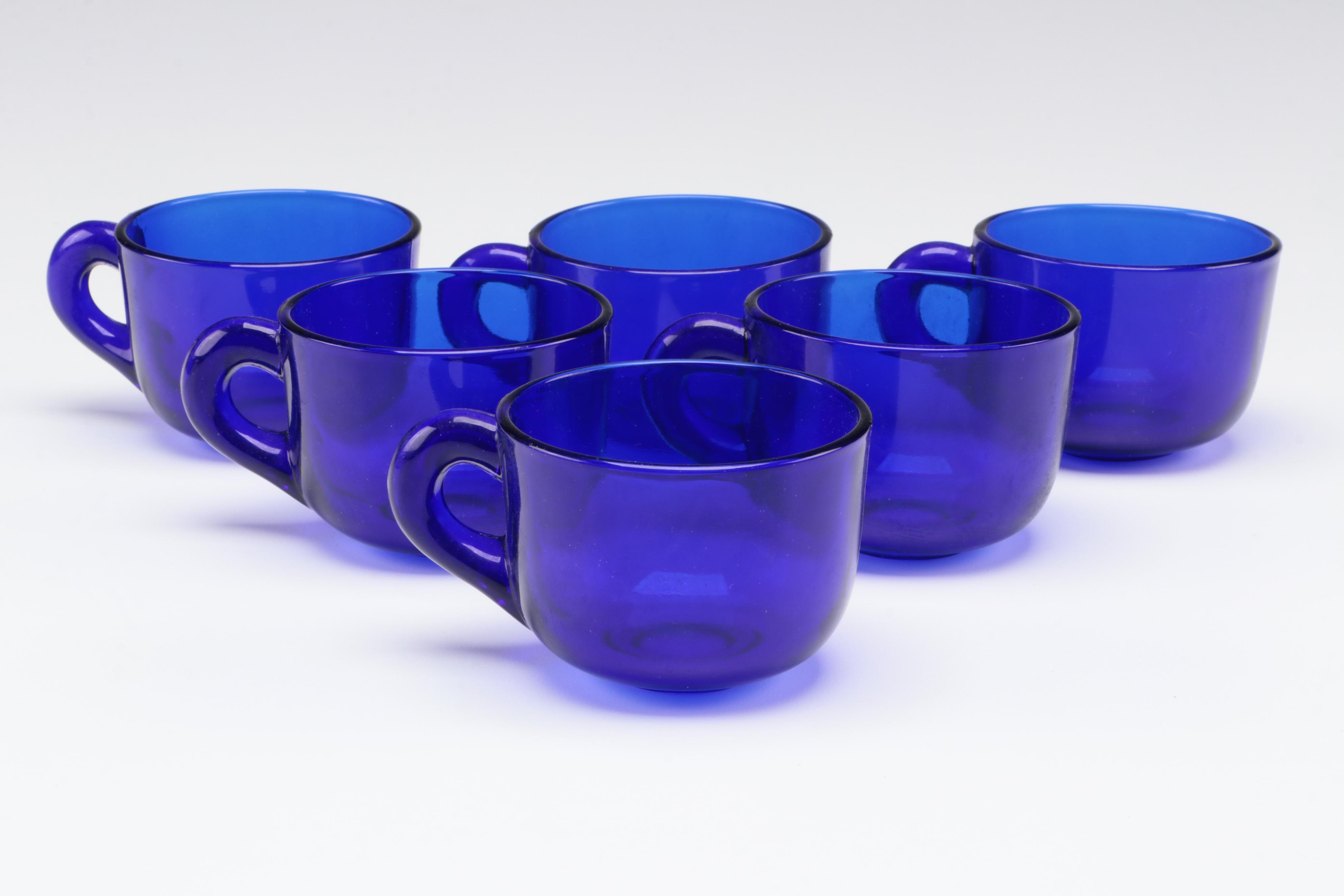 Cobalt Blue Wine Glasses, Teacups, and Serving Bowl