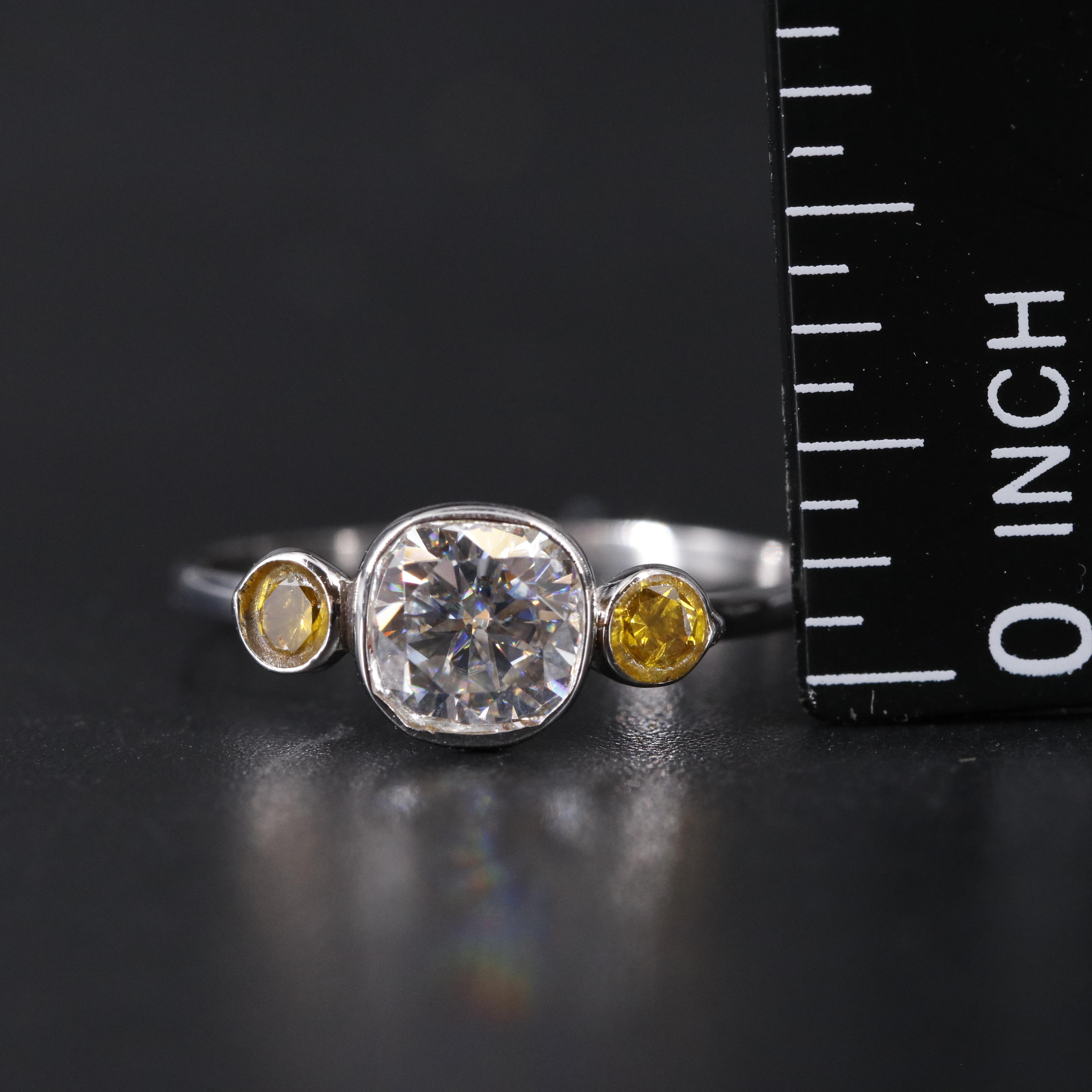 14K Moissanite and Lab Grown Yellow Diamond Ring