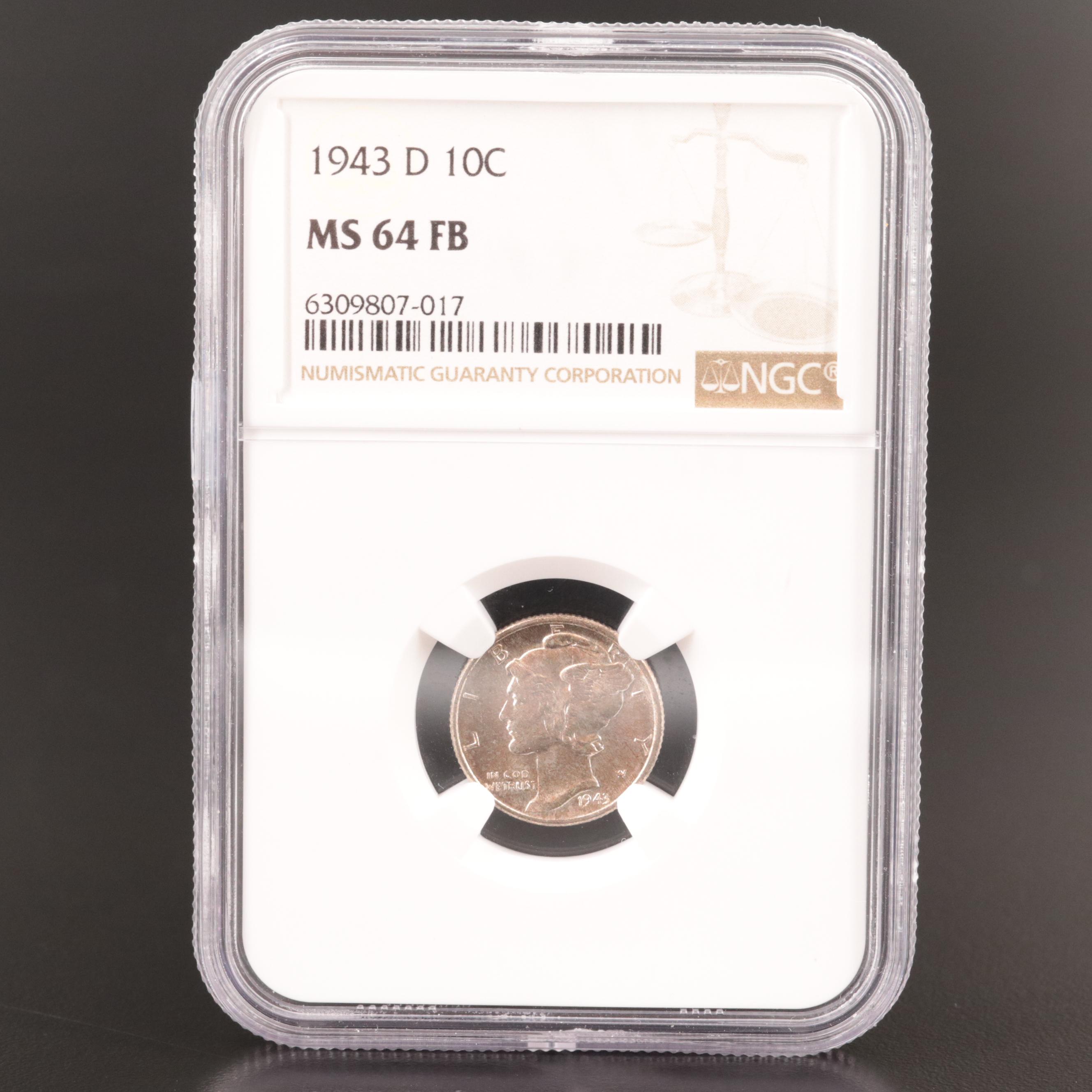 NGC Graded MS64 FB 1943-D Mercury Dime