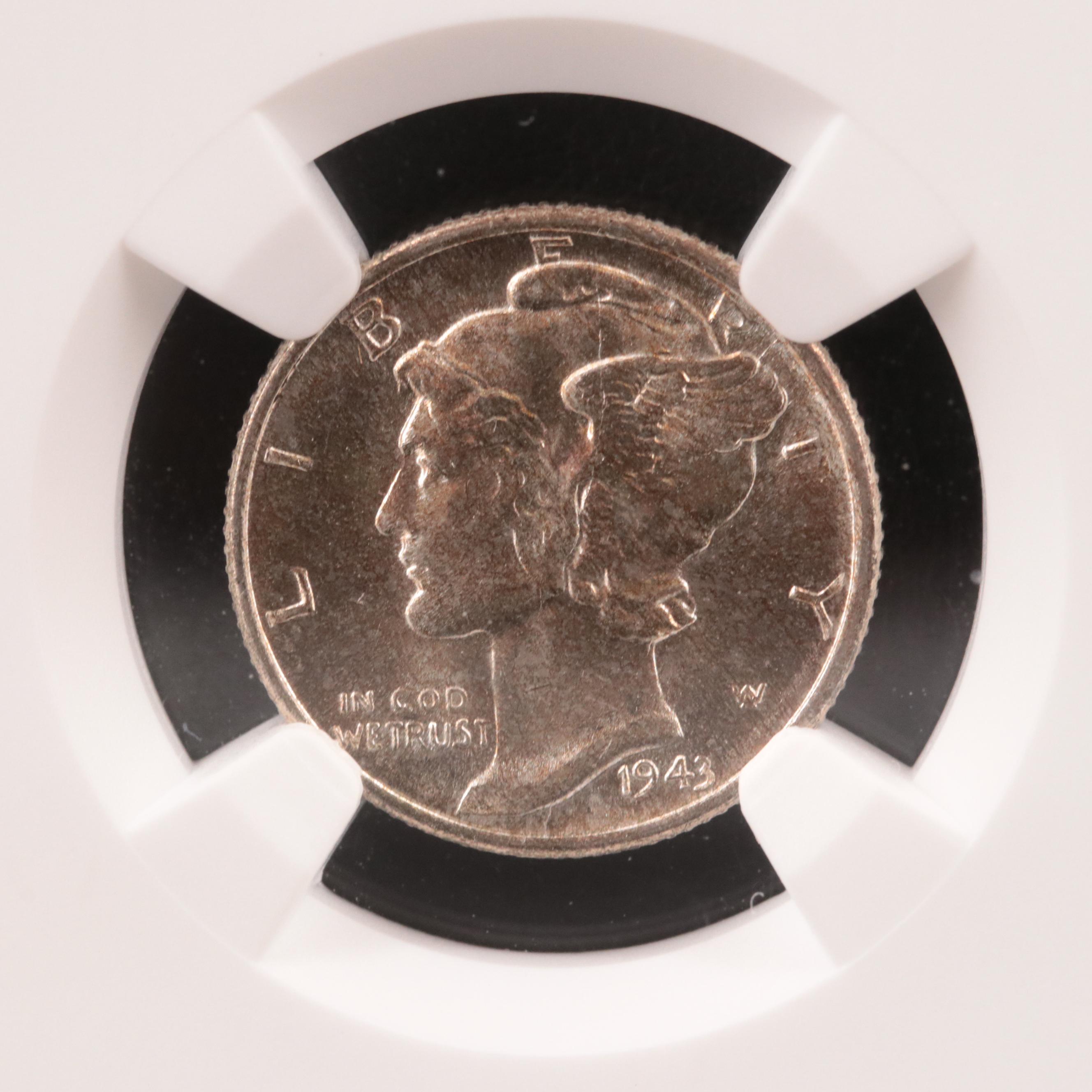 NGC Graded MS64 FB 1943-D Mercury Dime