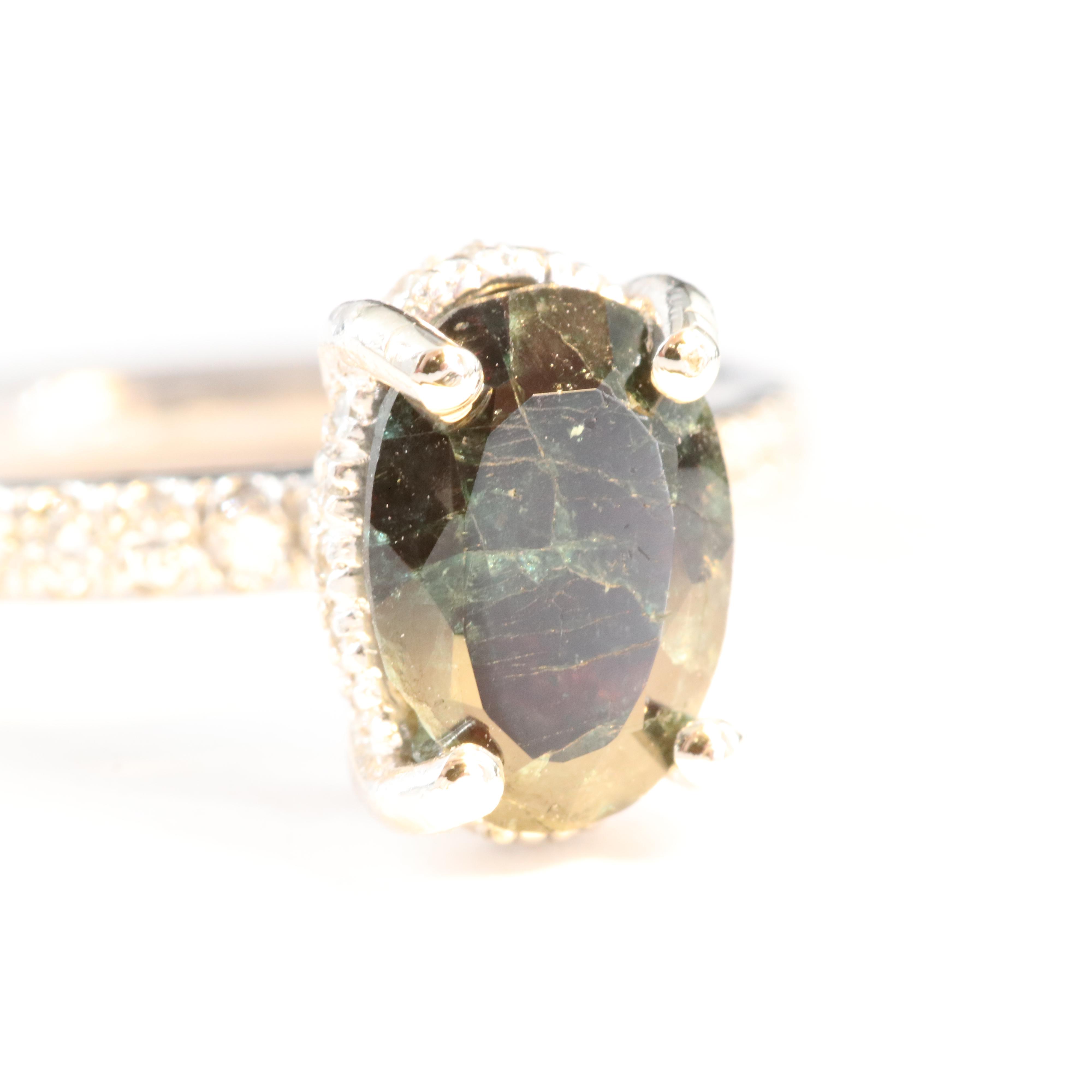 14K 1.47 CT Alexandrite and Diamond Ring with GIA Report