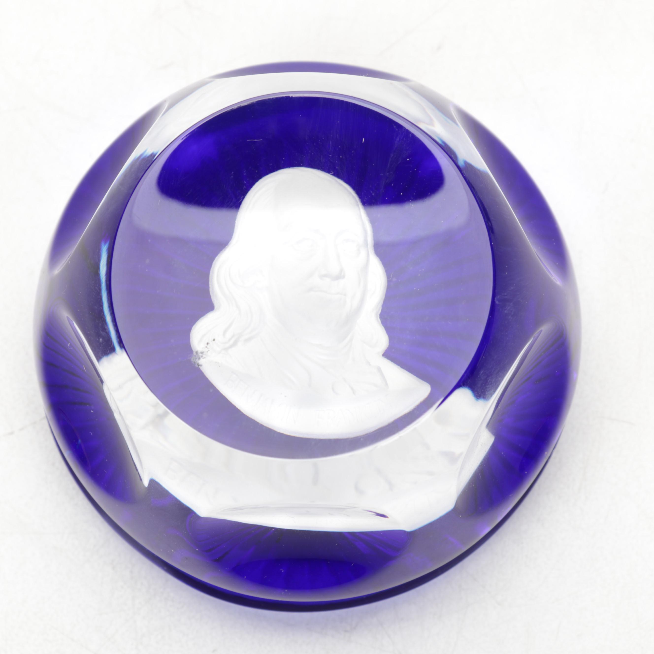 Baccarat For Franklin Mint Cameo Crystal Paperweights With Movado Desk Clock