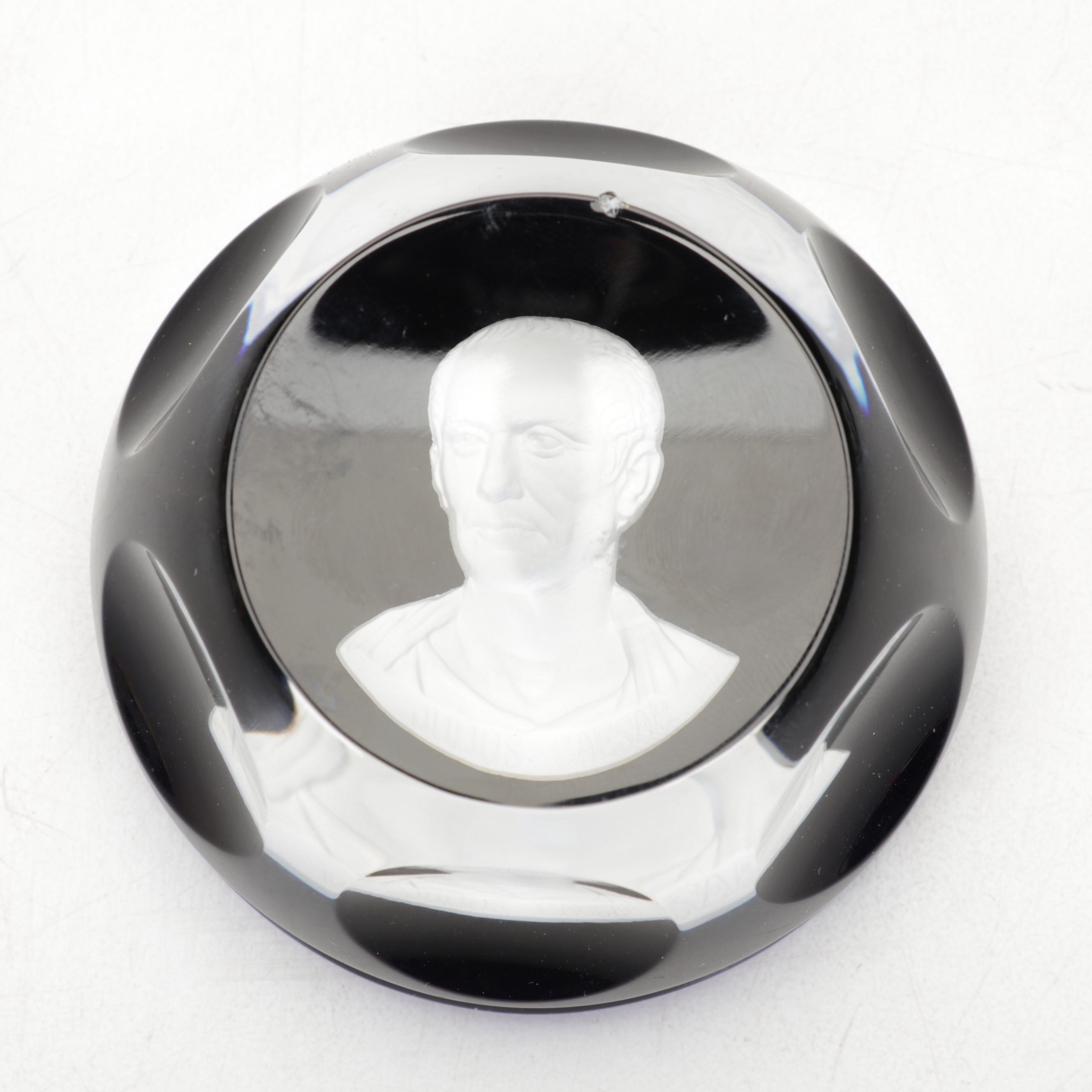 Baccarat For Franklin Mint Cameo Crystal Paperweights With Movado Desk Clock