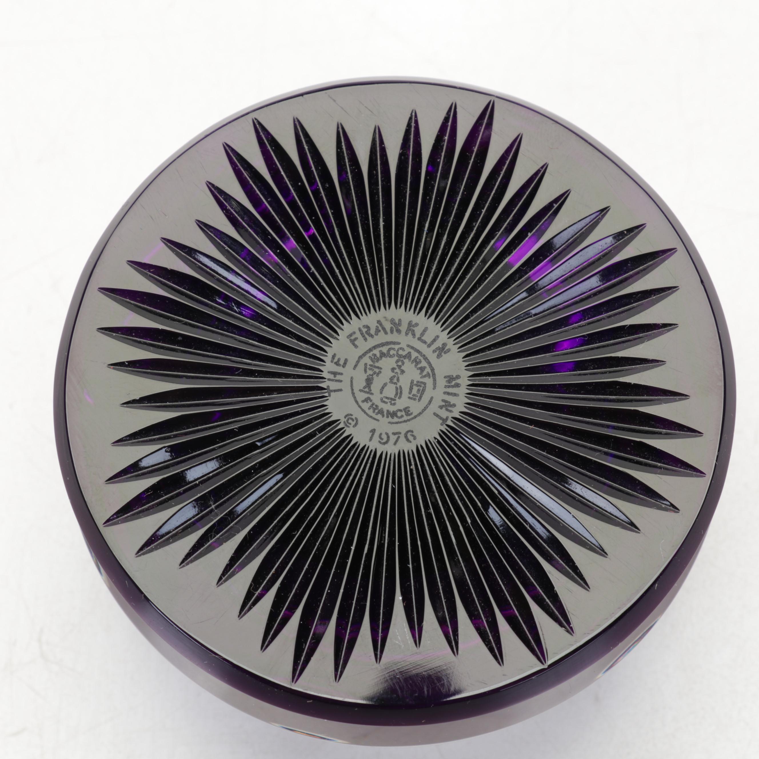 Baccarat For Franklin Mint Cameo Crystal Paperweights With Movado Desk Clock