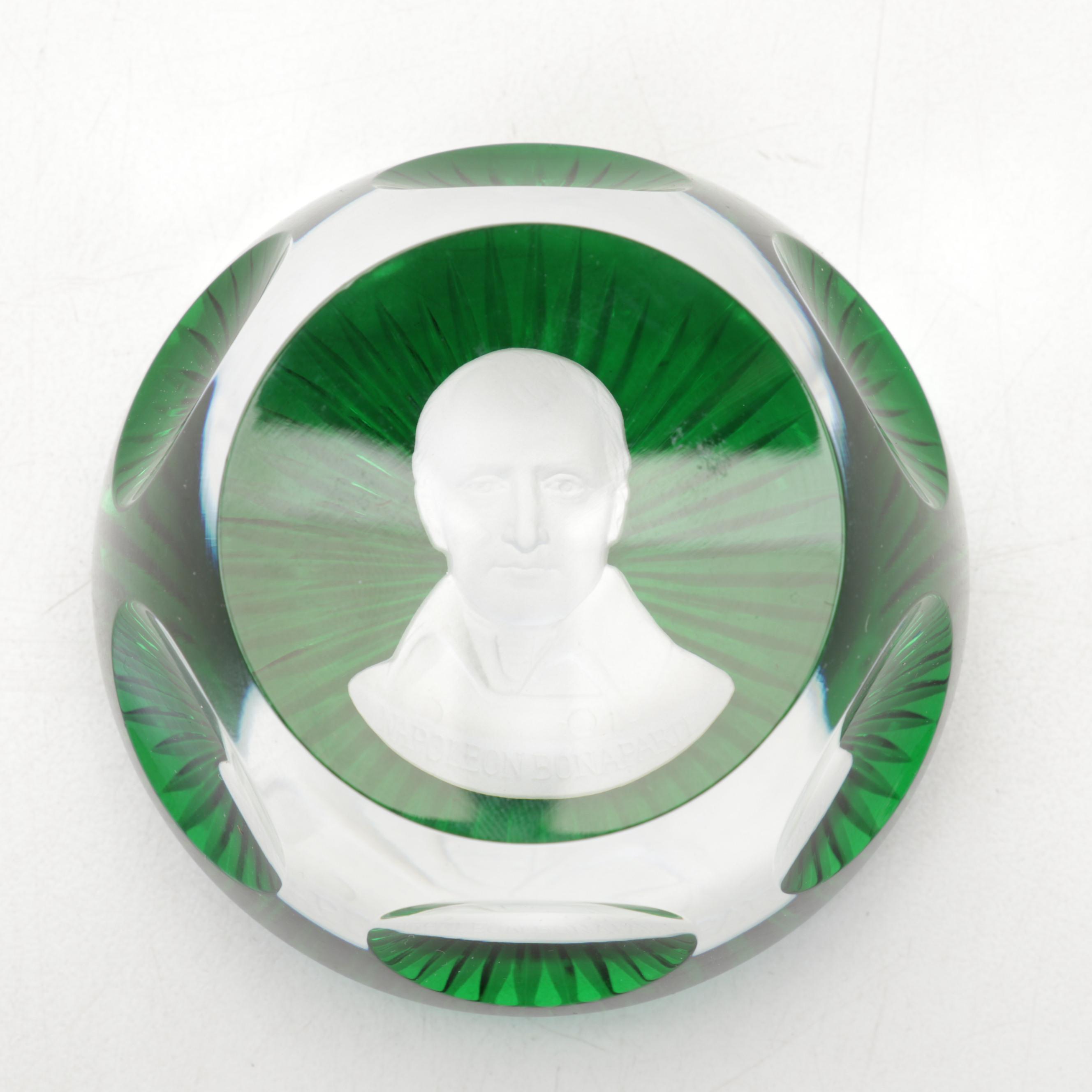 Baccarat For Franklin Mint Cameo Crystal Paperweights With Movado Desk Clock