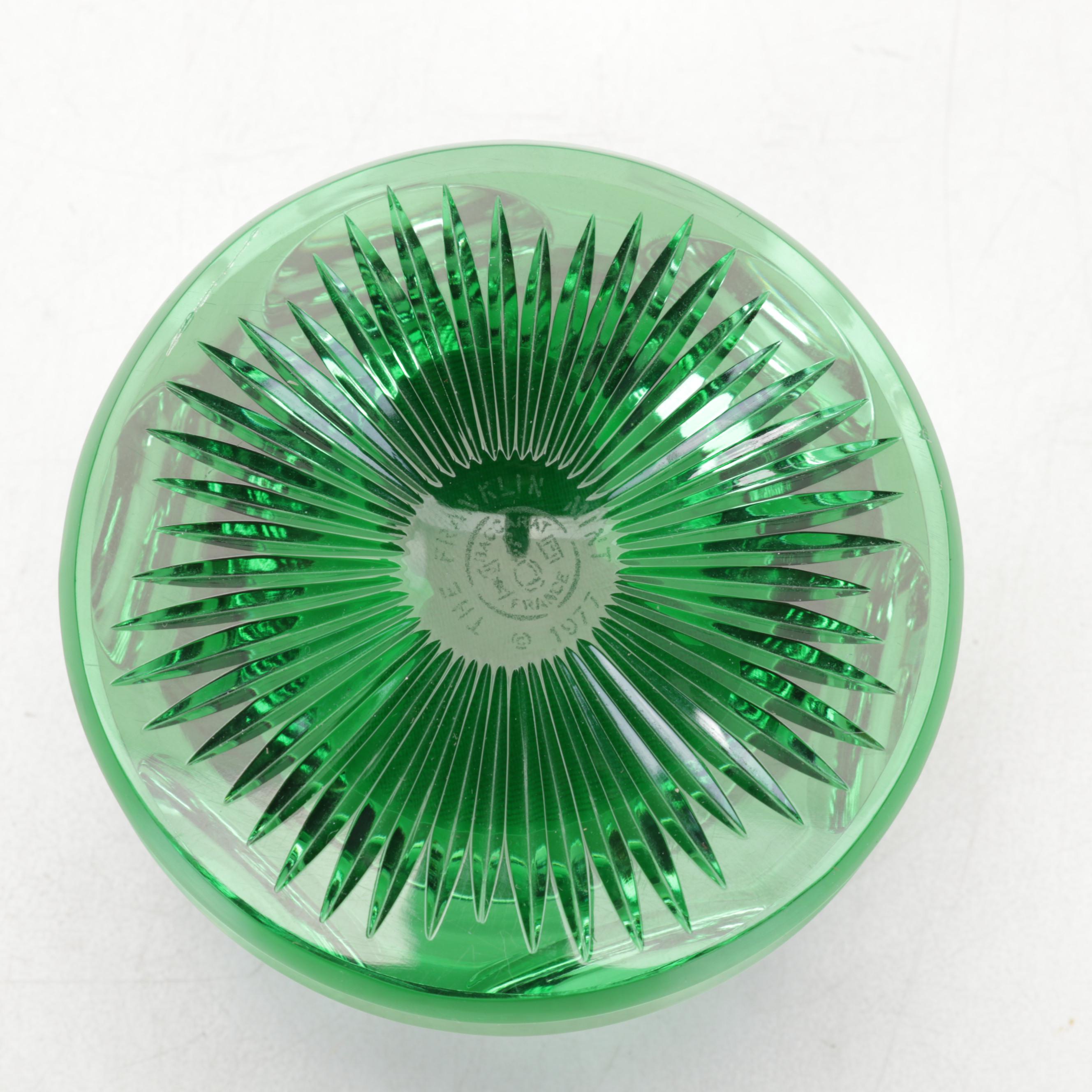 Baccarat For Franklin Mint Cameo Crystal Paperweights With Movado Desk Clock