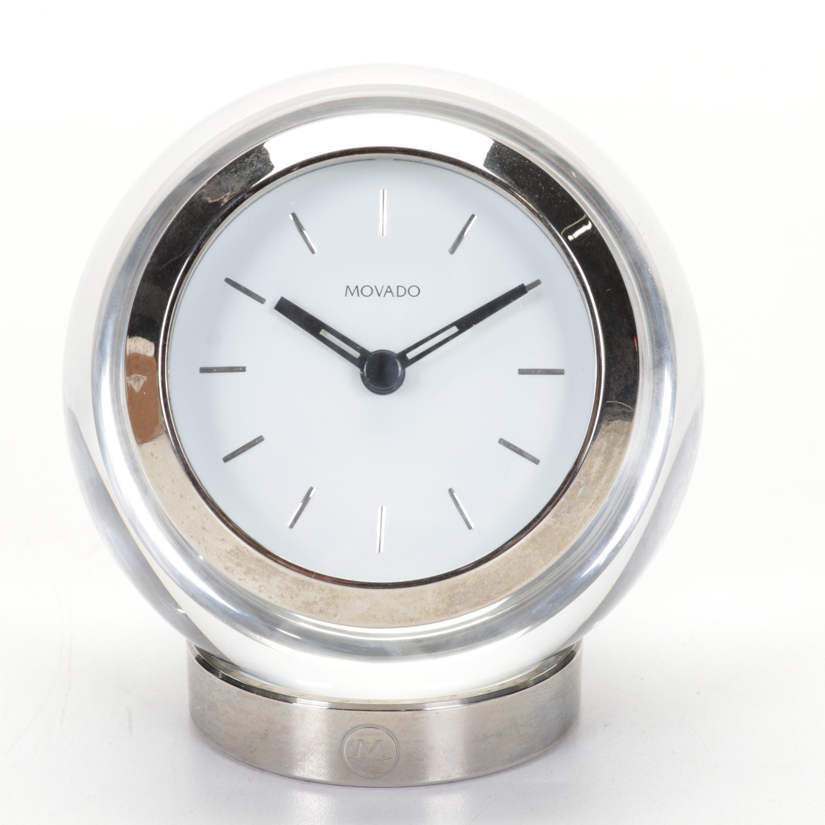 Baccarat For Franklin Mint Cameo Crystal Paperweights With Movado Desk Clock