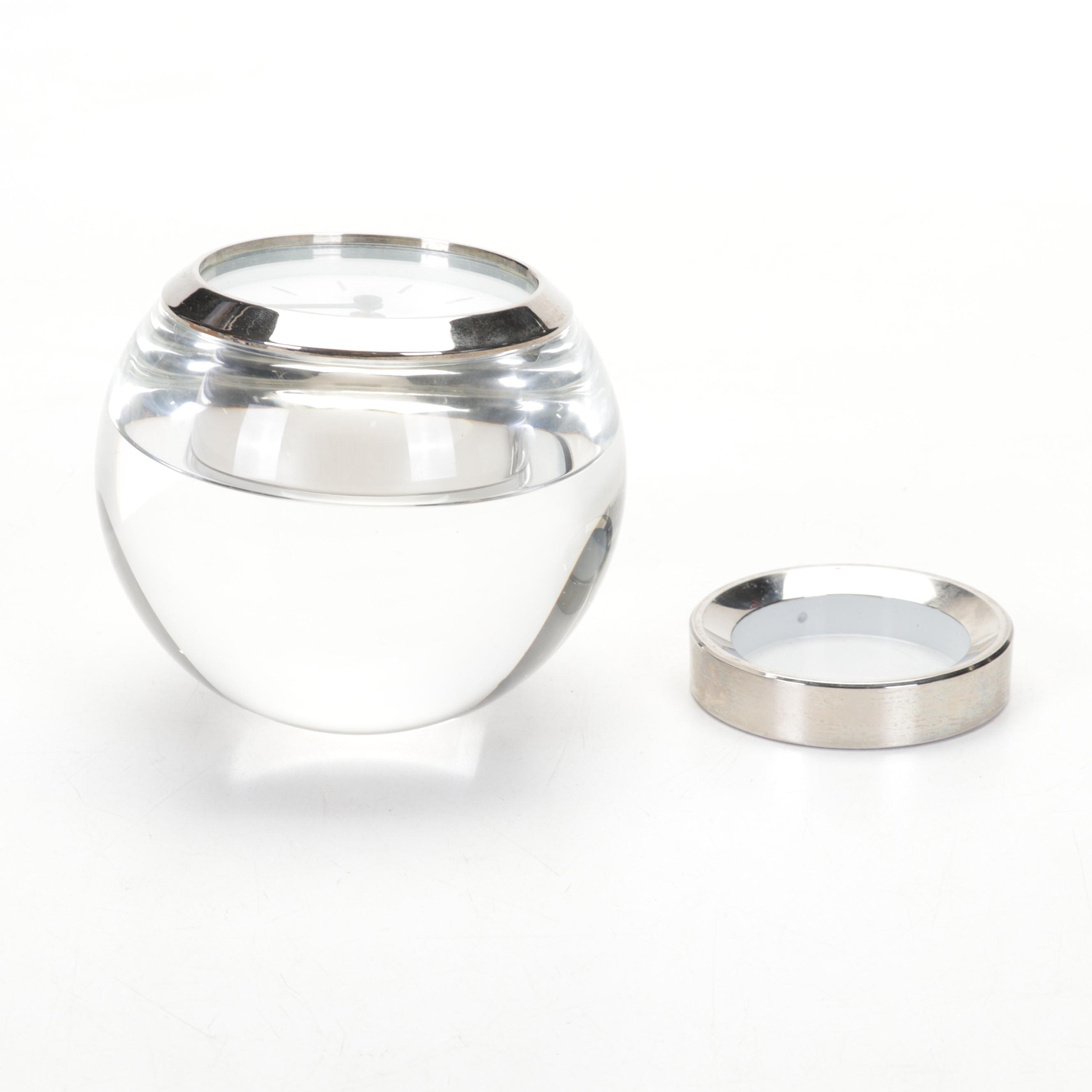 Baccarat For Franklin Mint Cameo Crystal Paperweights With Movado Desk Clock