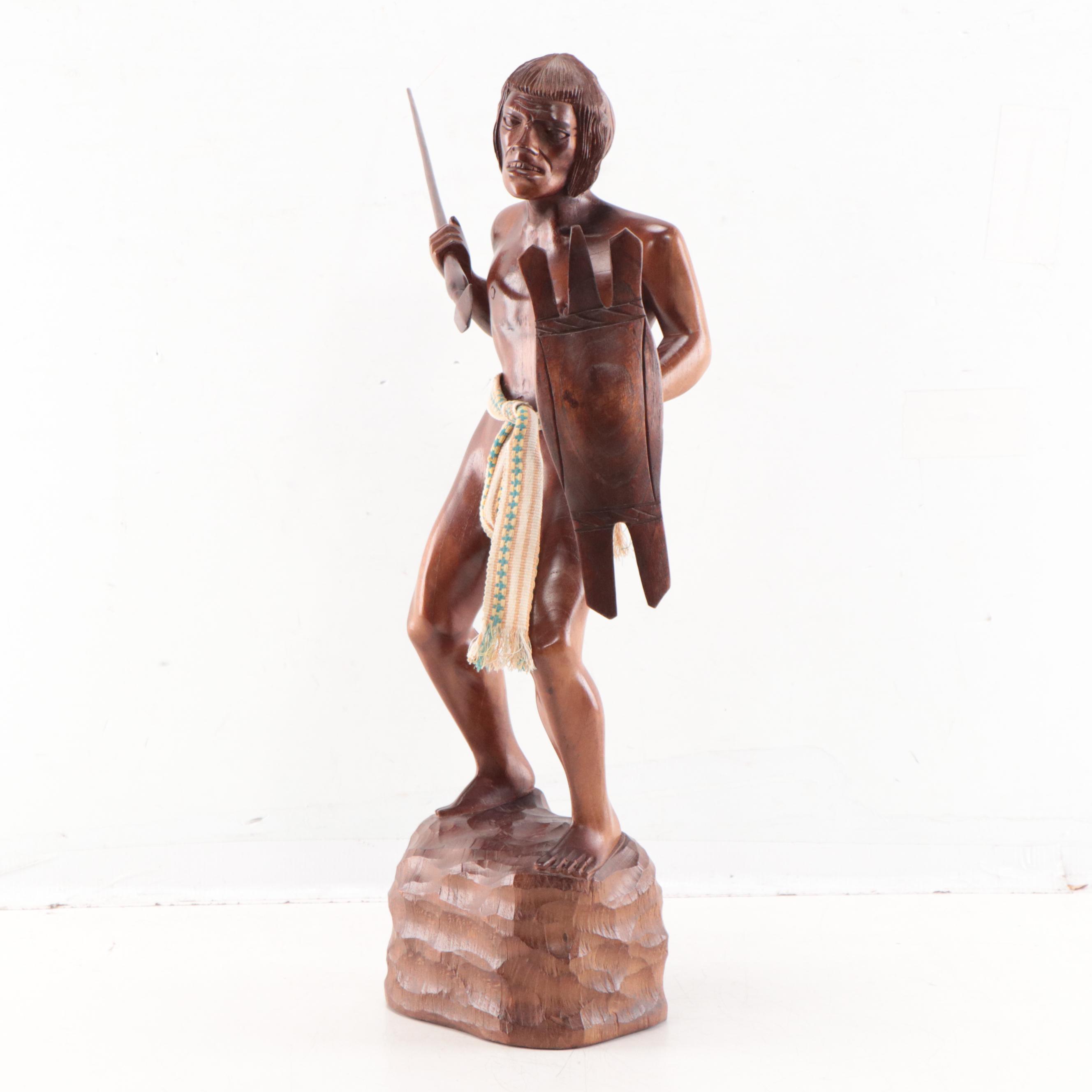 Carved Wood Sculpture of Filipino Hunter