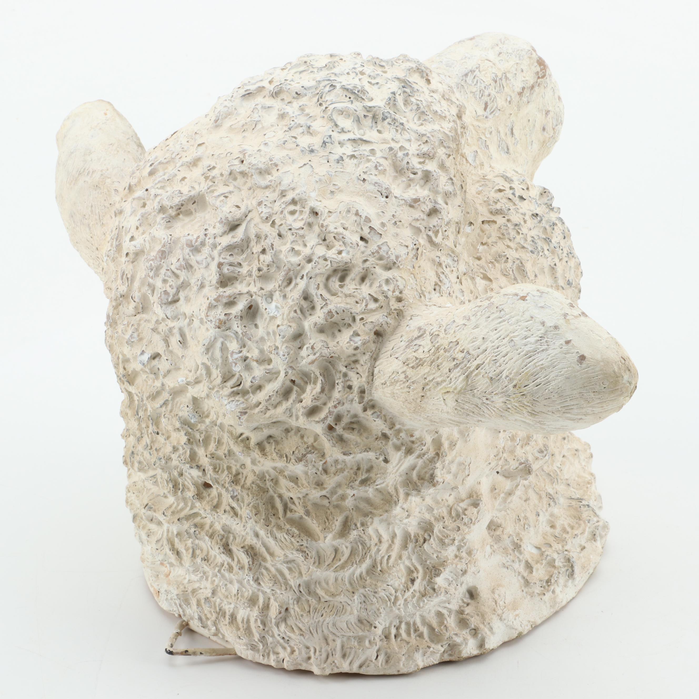 Plaster Wall Sculpture of a Sheep With Primitive Wood Box