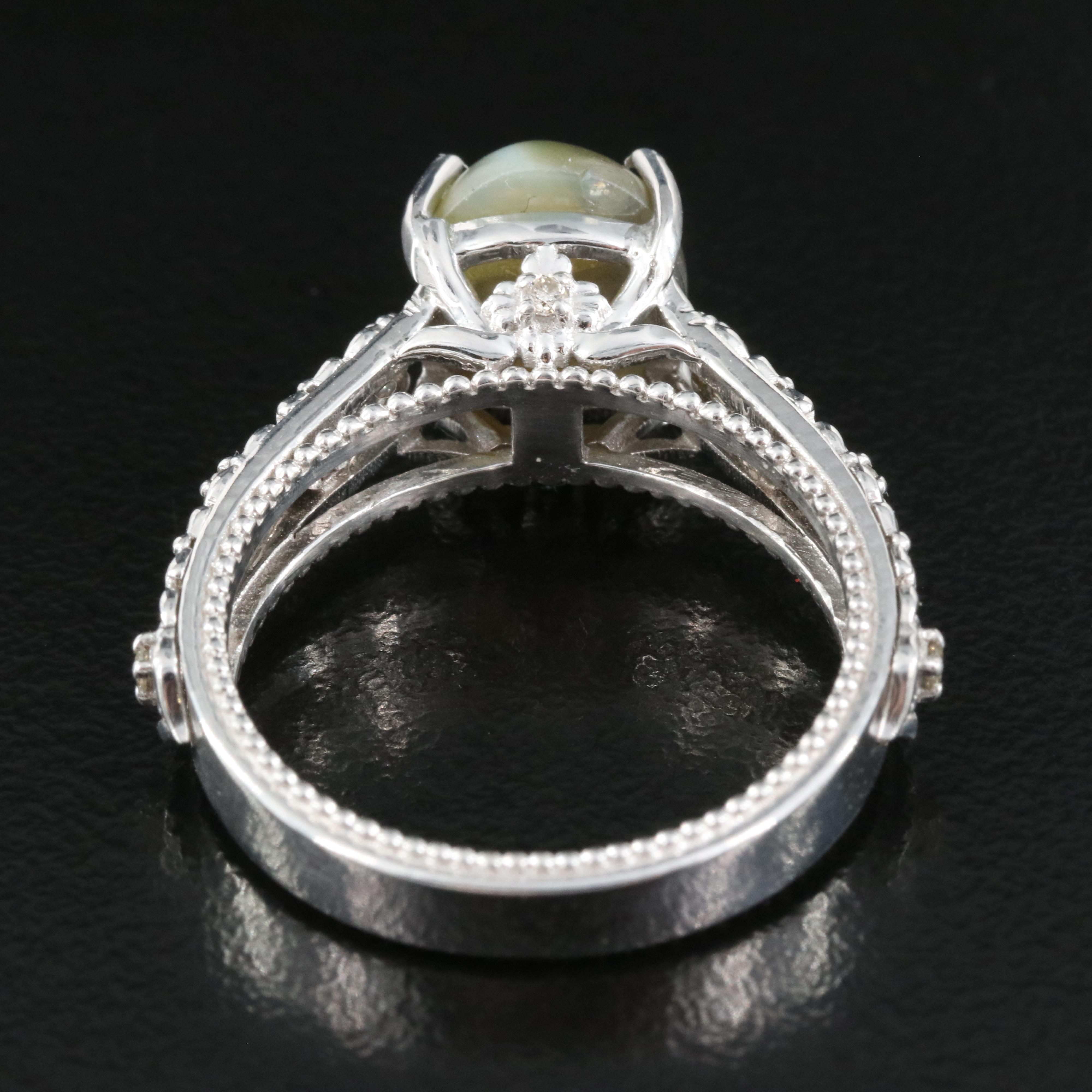 14K 3.25 CT Cat's Eye Chrysoberyl and Diamond Ring with GIA Report