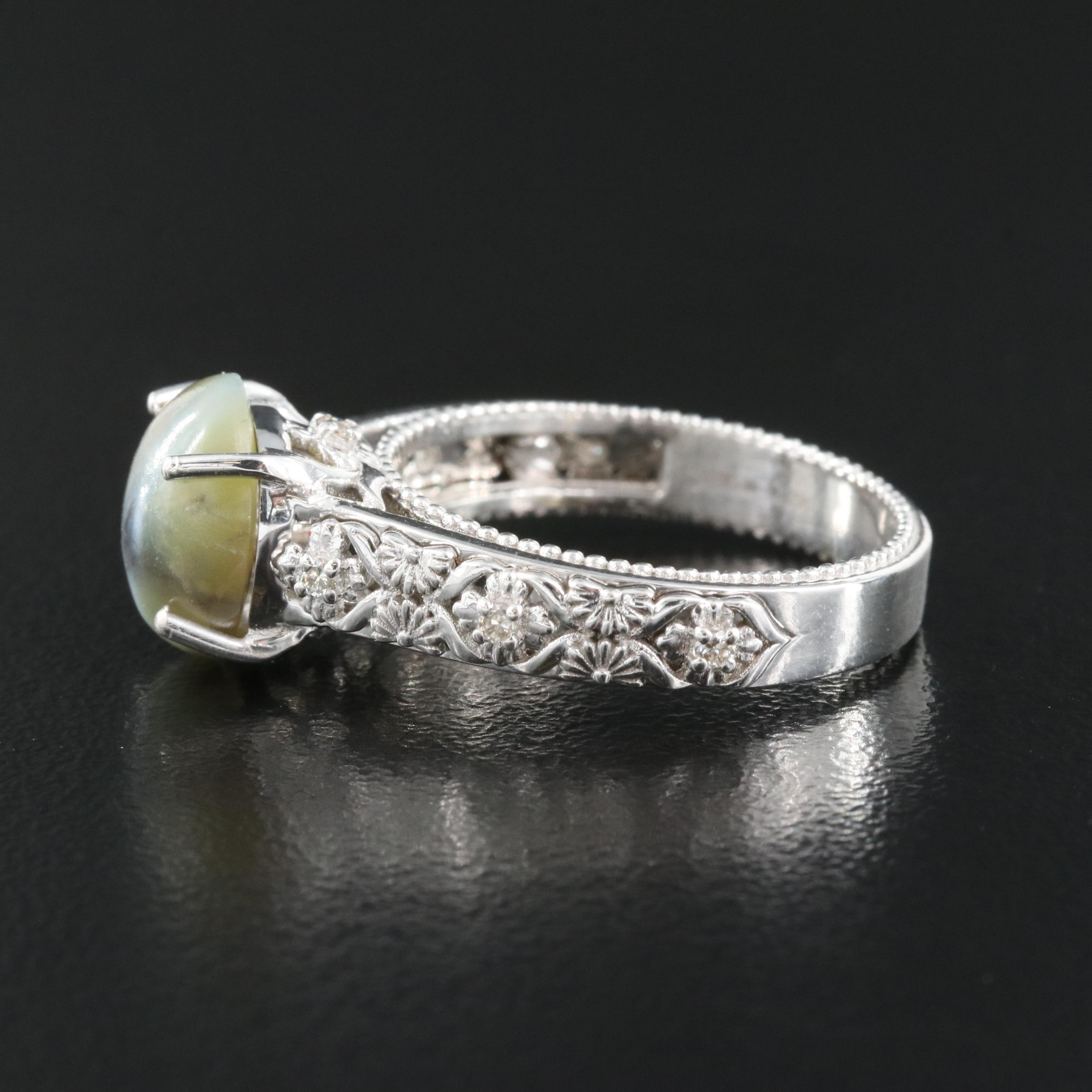 14K 3.25 CT Cat's Eye Chrysoberyl and Diamond Ring with GIA Report